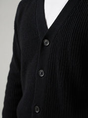 DAMON Cardigan basic a costine nero