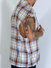 Camicia smanicata quadri blu AD1763