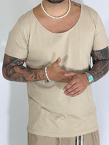 T-shirt scollata beige UM579