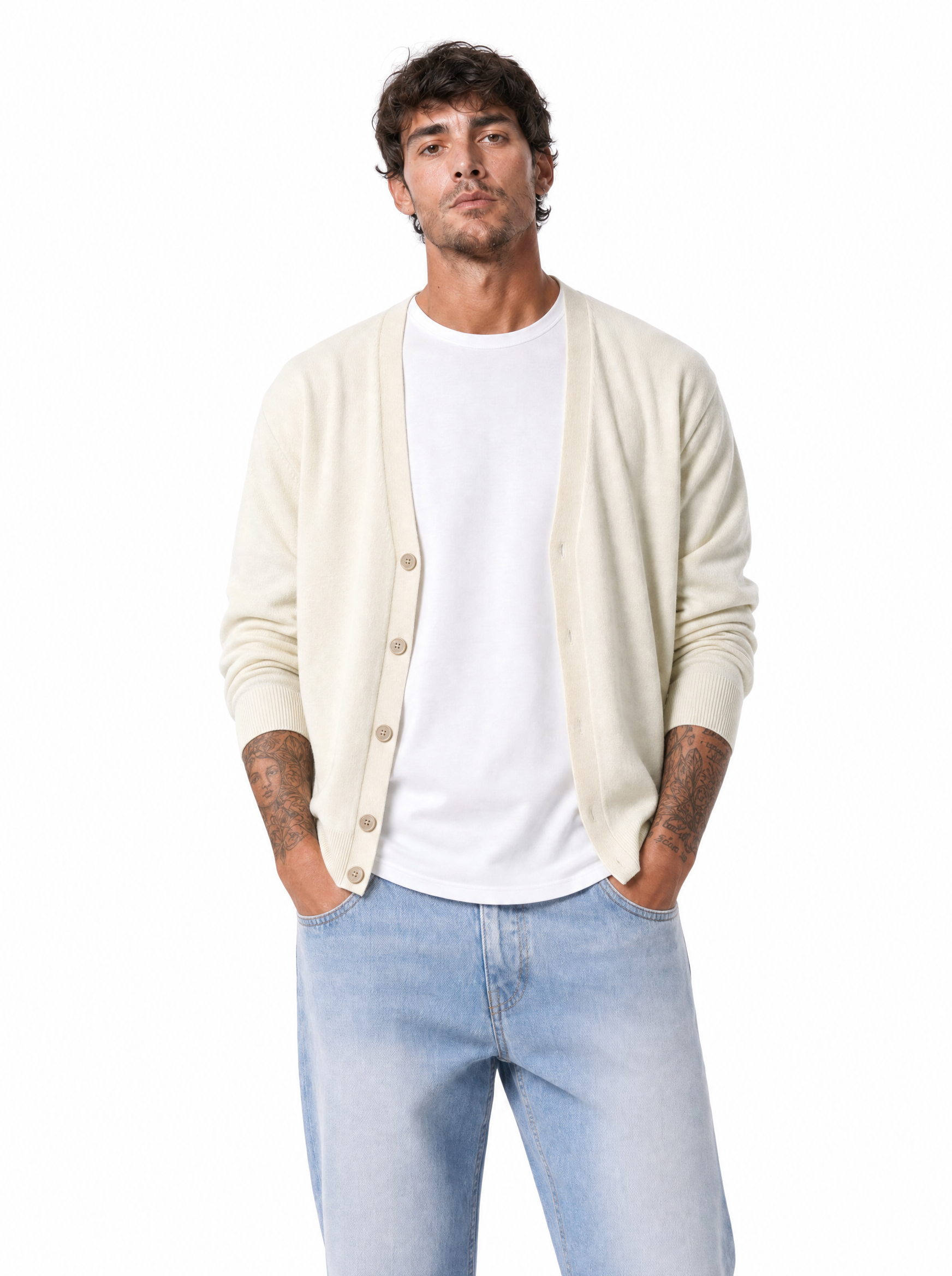 Cardigan spalla scesa ivory white W86022