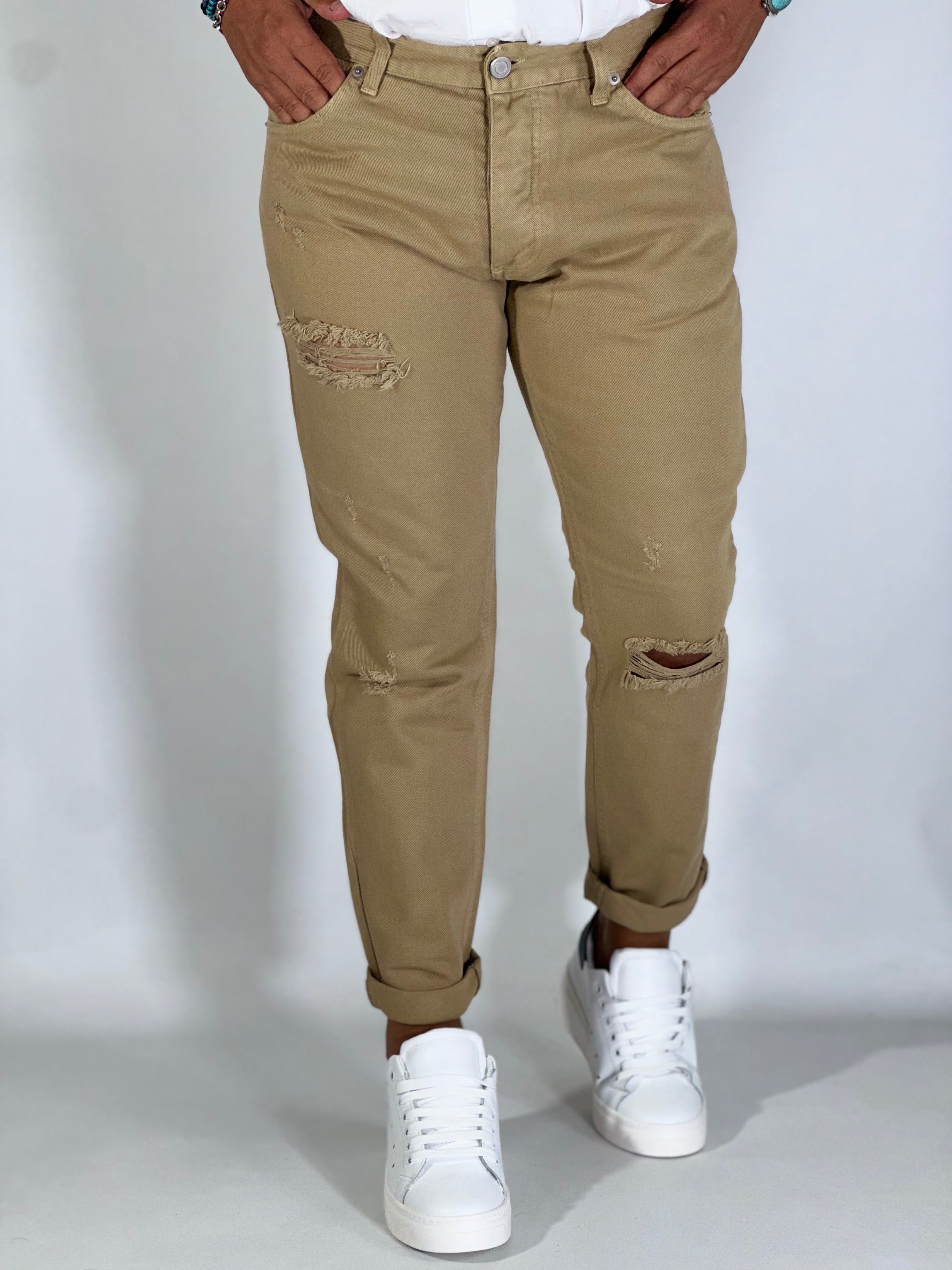 Pantalone slim fit beige 2N2T DRILL