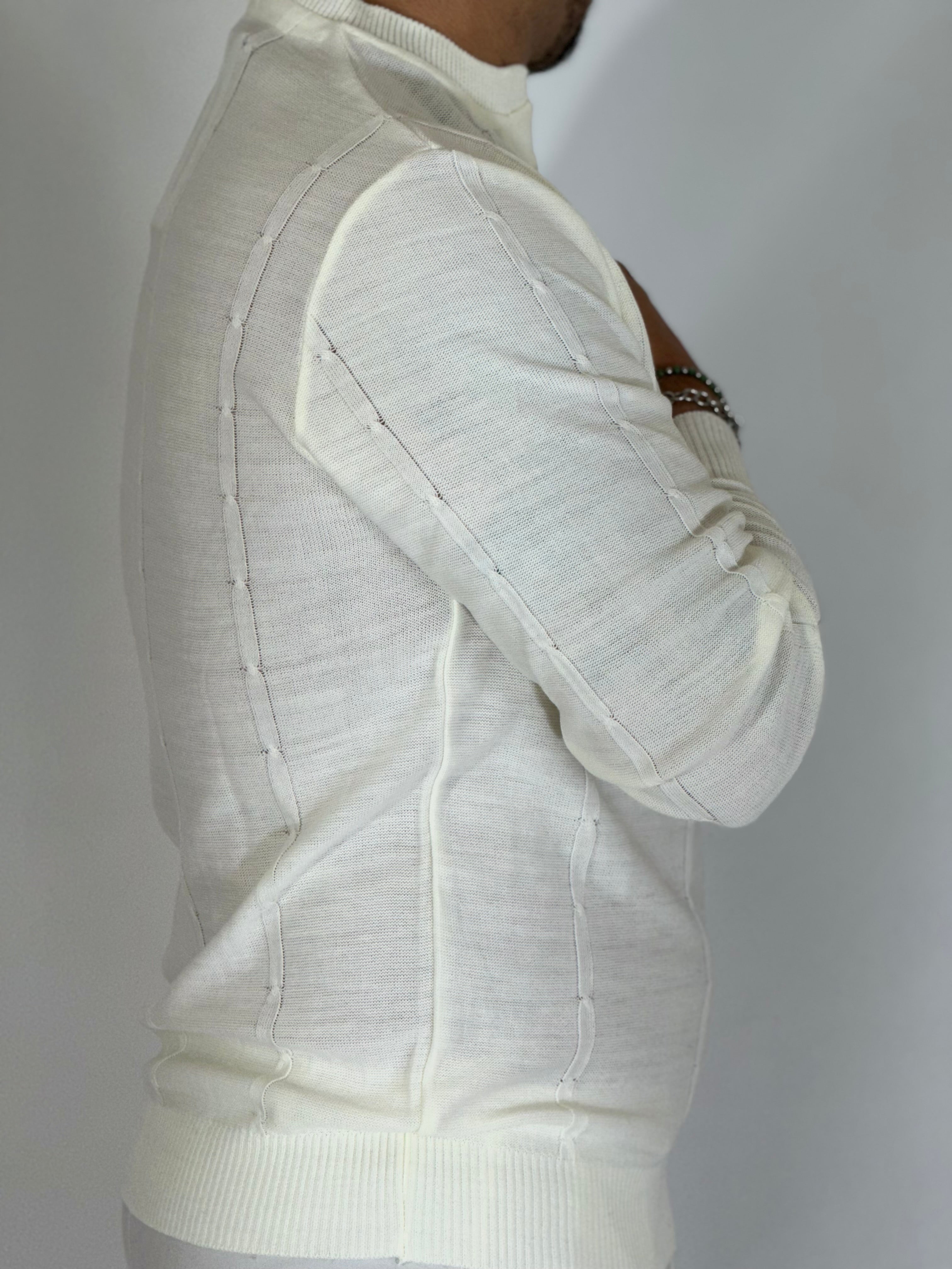 Maglia serafino 3 bottoni panna A446