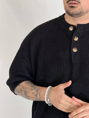 T-shirt serafino a costine nero VIP972A
