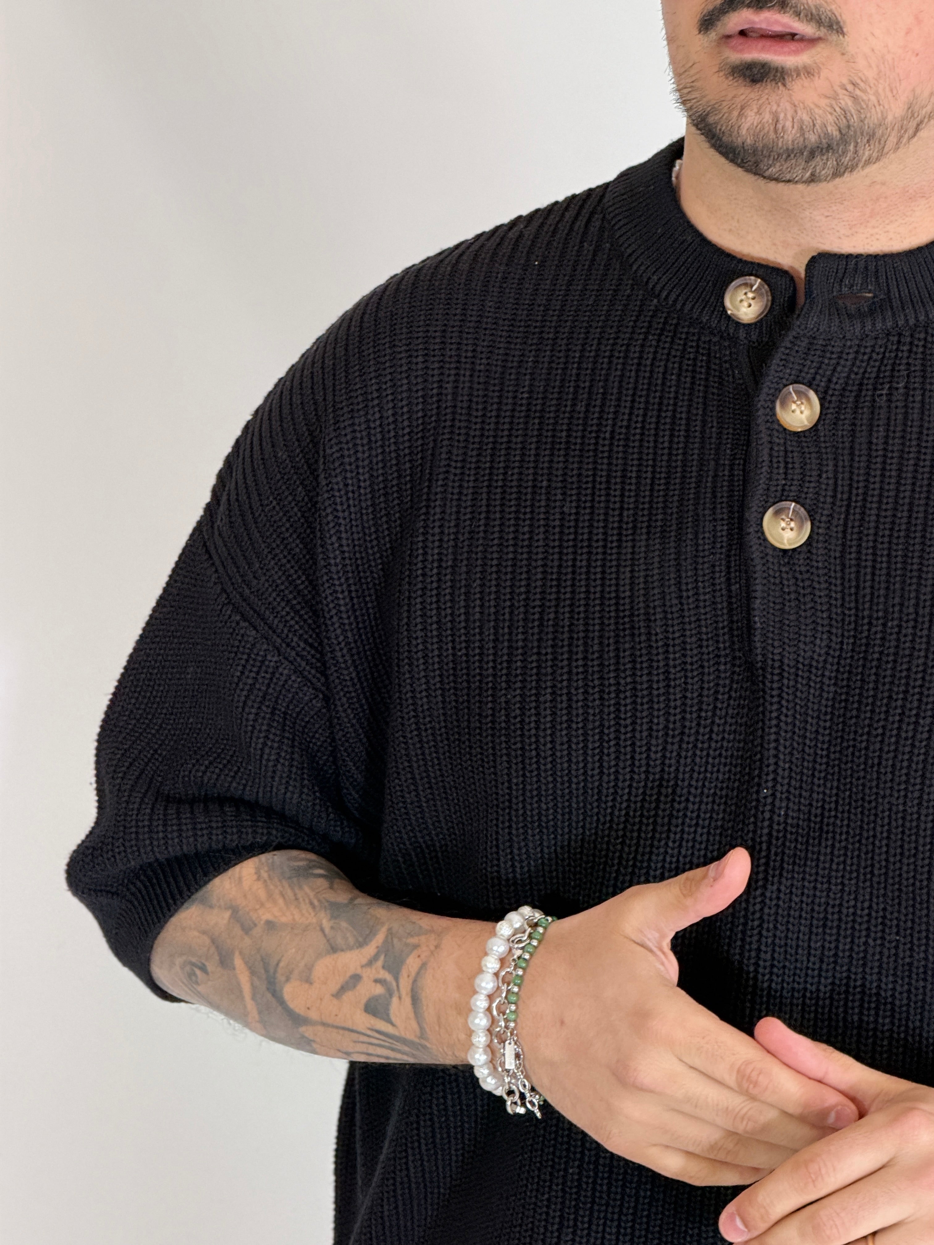 T-shirt serafino a costine nero VIP972A