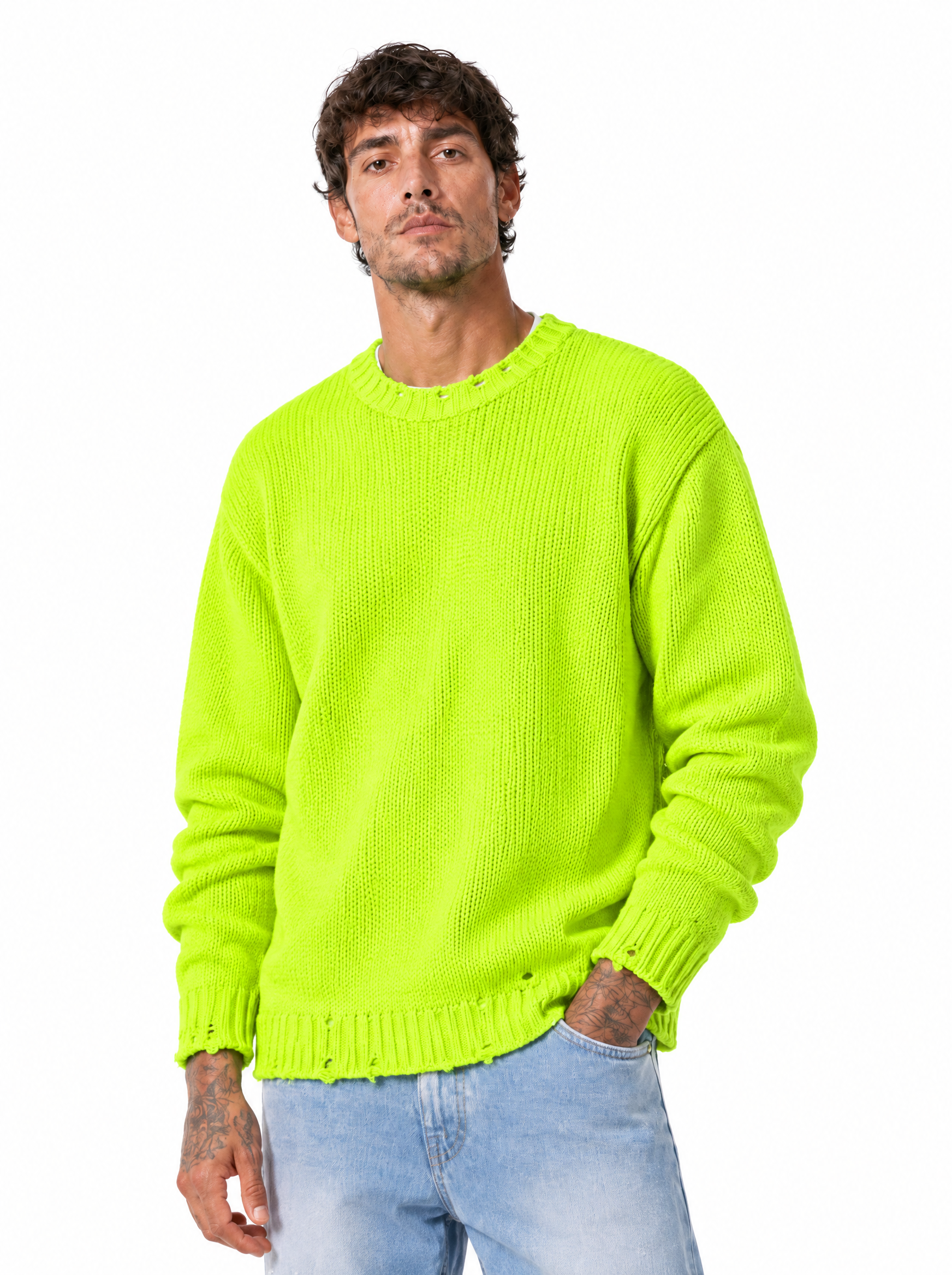 JOLLY girocollo con abrasioni fluo