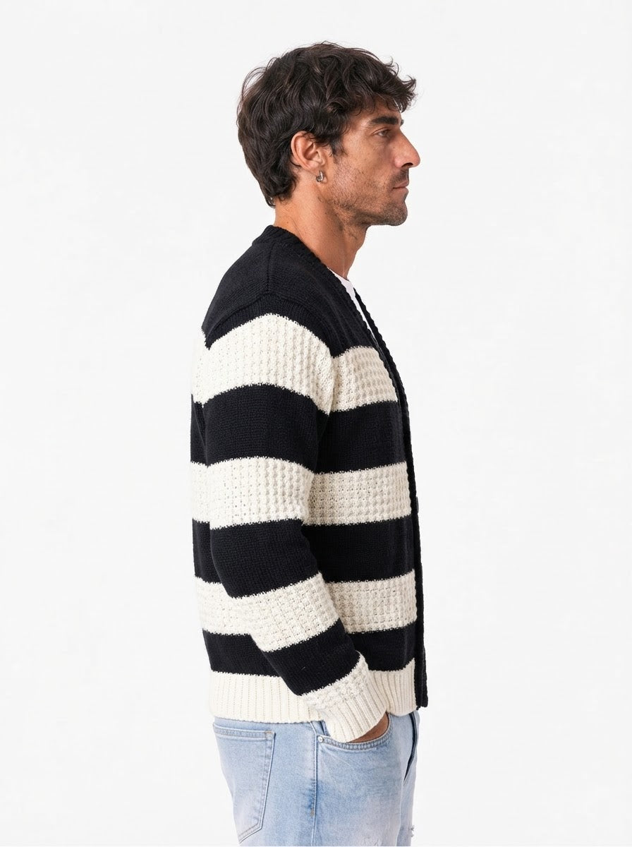 TECLA Cardigan ricamato nero/panna