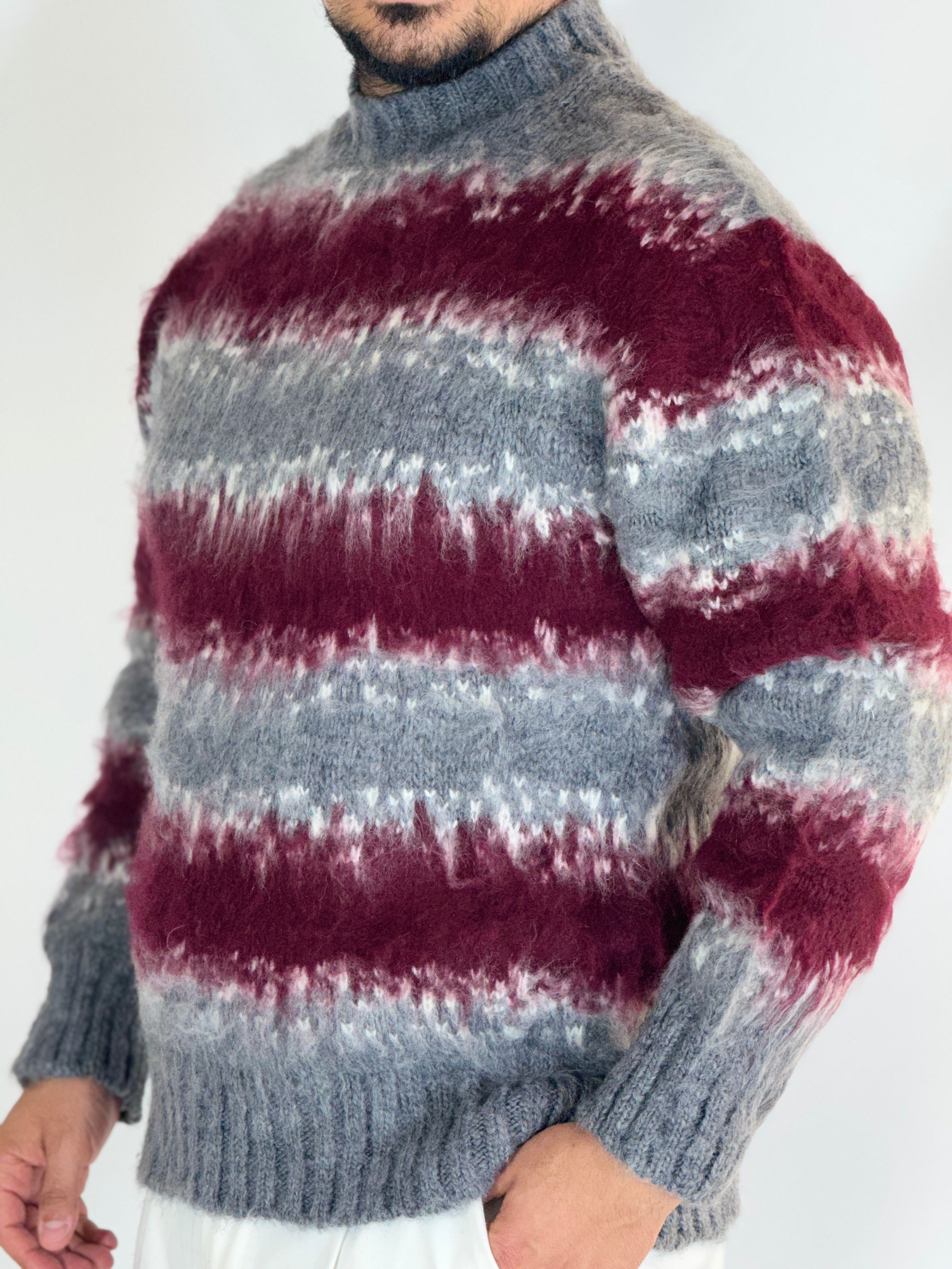 Maglione sheep grigio/bordeaux AD130