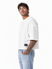 STEPHEN T-Shirt cropped manica a tre quarti panna