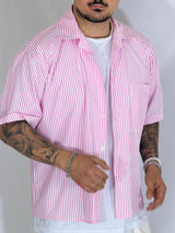 Camicia cropped rigata rosa ARNOLD