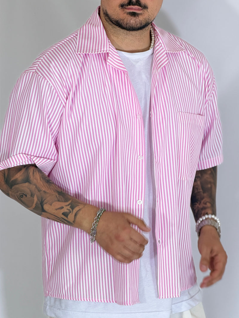 Camicia cropped rigata rosa ARNOLD