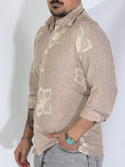 Camicia collo ricamata nocciola MILOS