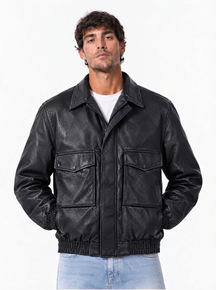 Giubbino imbottito eco-pelle nero YF1702