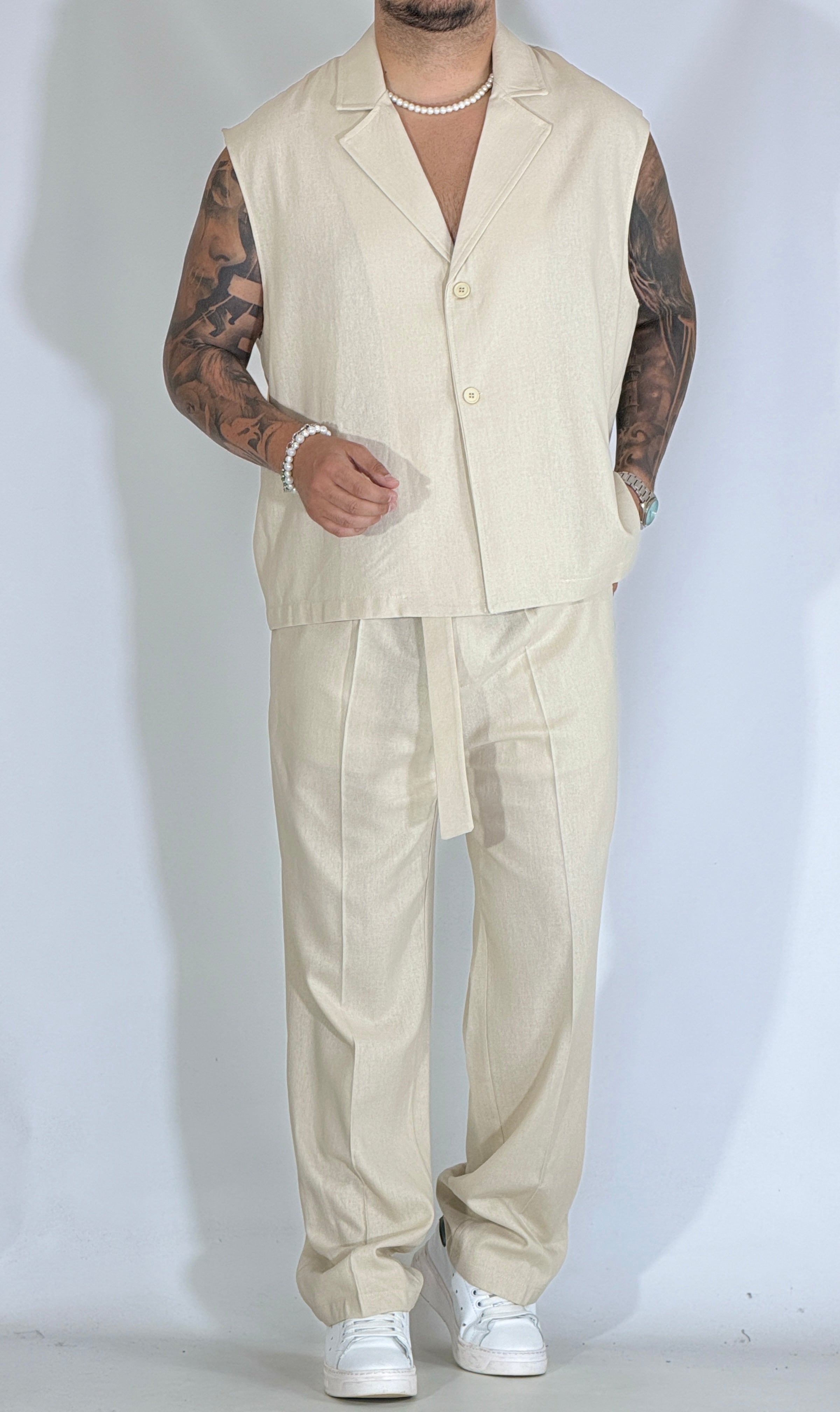 Coordinato misto lino beige 968