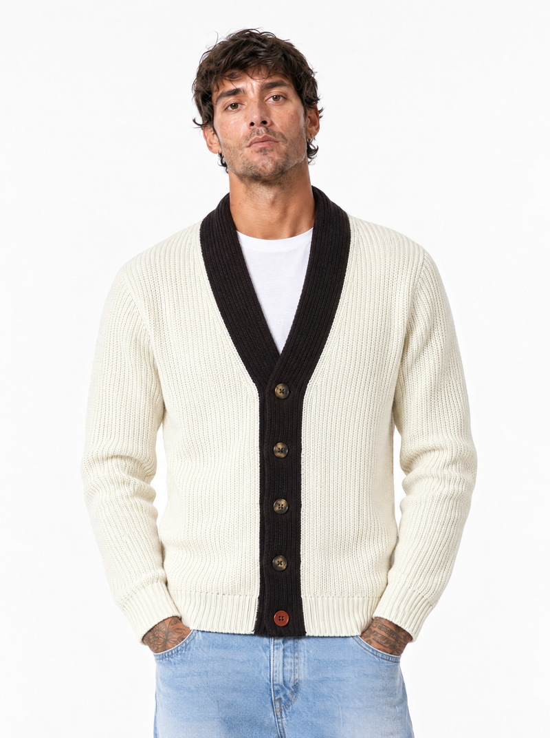 ANDY Cardigan bicolor panna