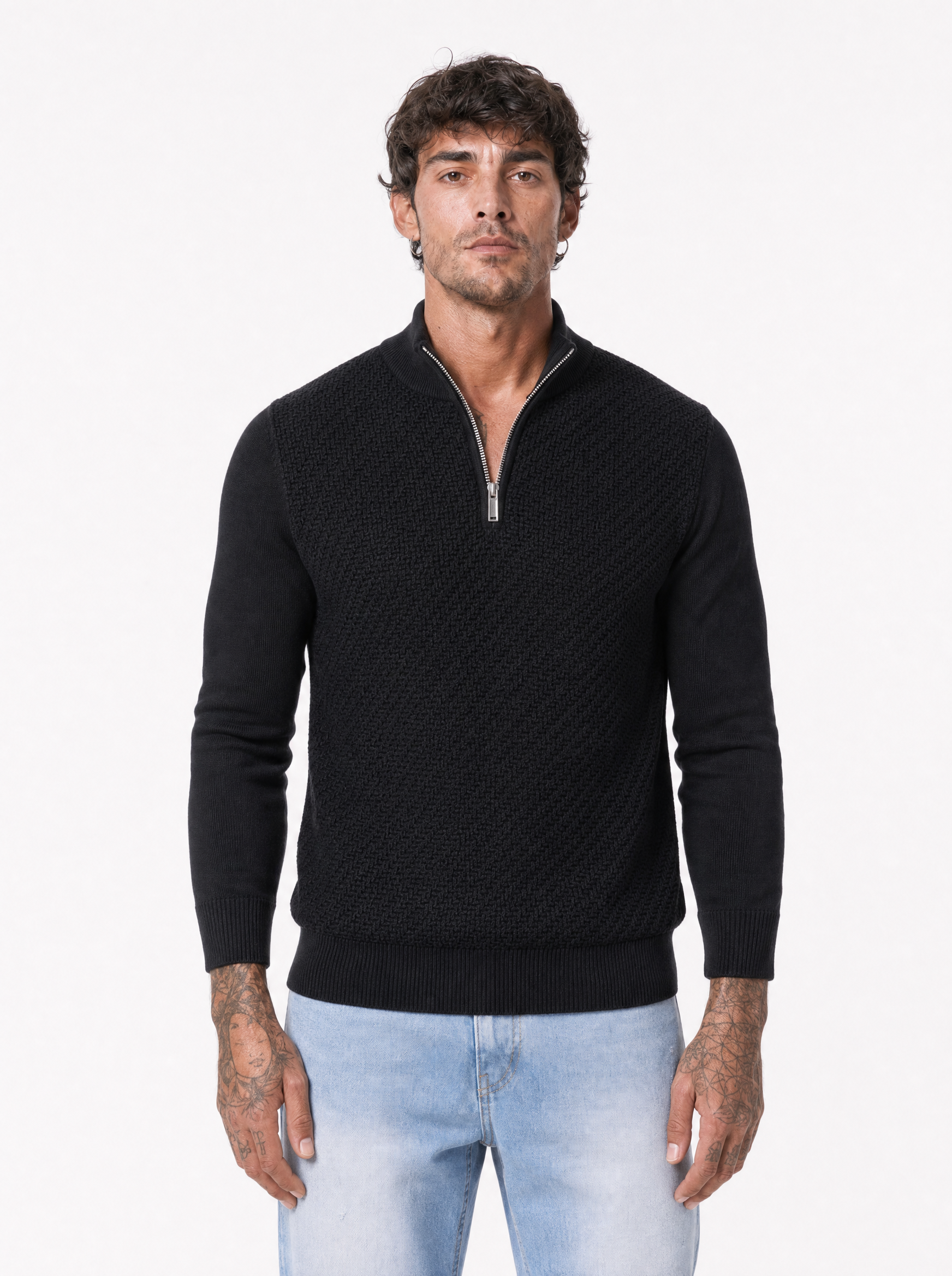 Maglia lupetto zip nera M886