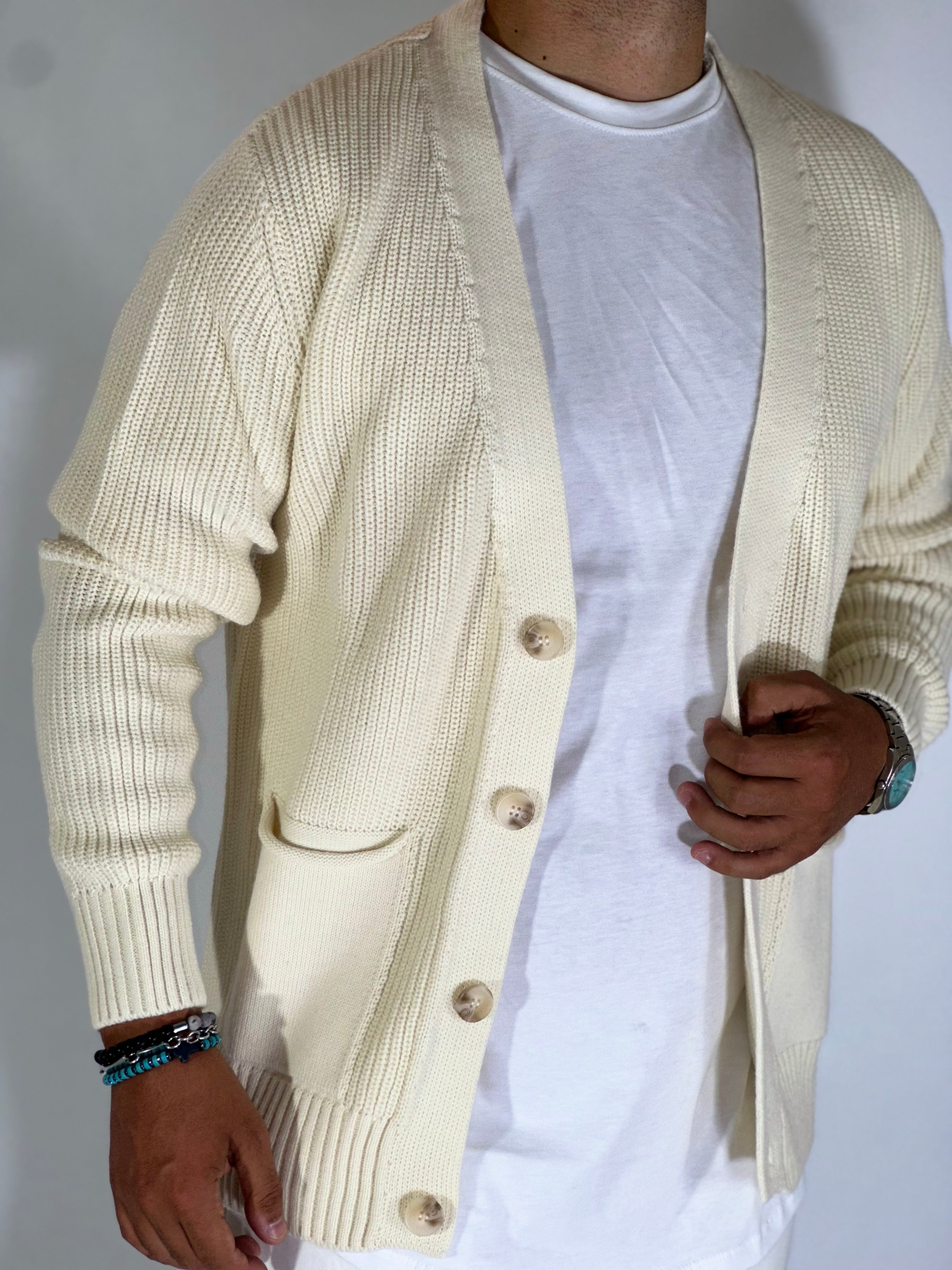 Cardigan con tasche beige PHC/019