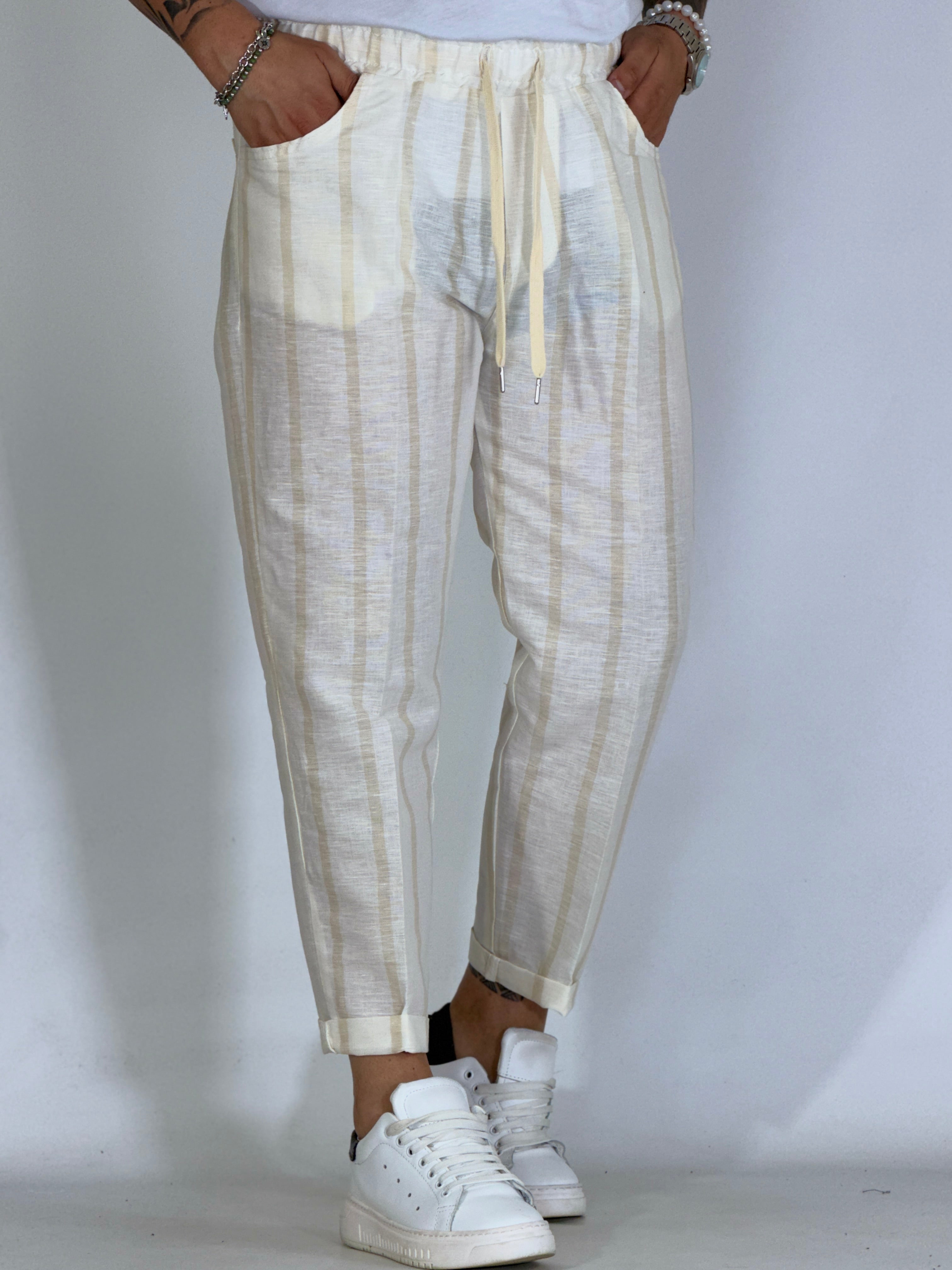 Pantalaccio effetto lino rigato MADRID
