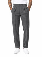 PONCHO Pantalone vita alta con fibbie grigio