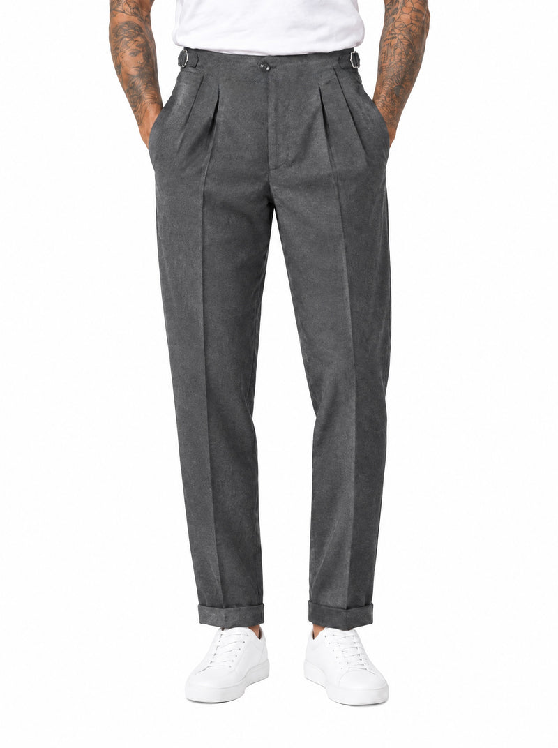 PONCHO Pantalone vita alta con fibbie grigio