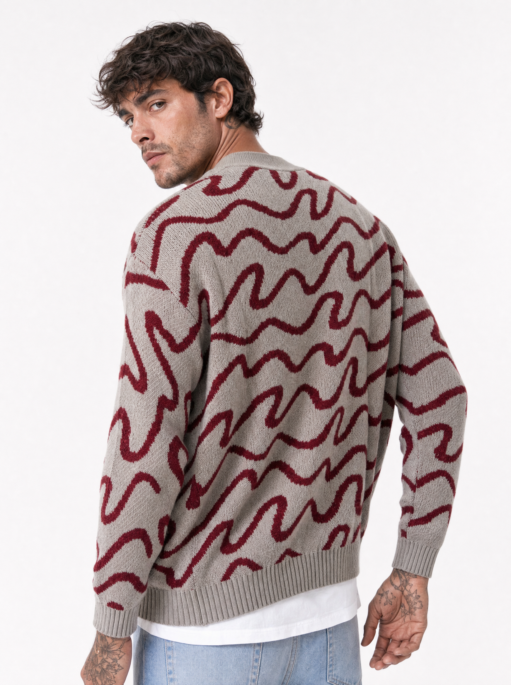COSTIERA cardigan grigio-rosso jacquard
