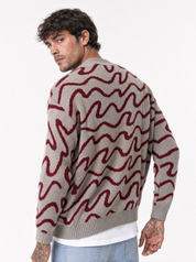 COSTIERA cardigan grigio-rosso jacquard