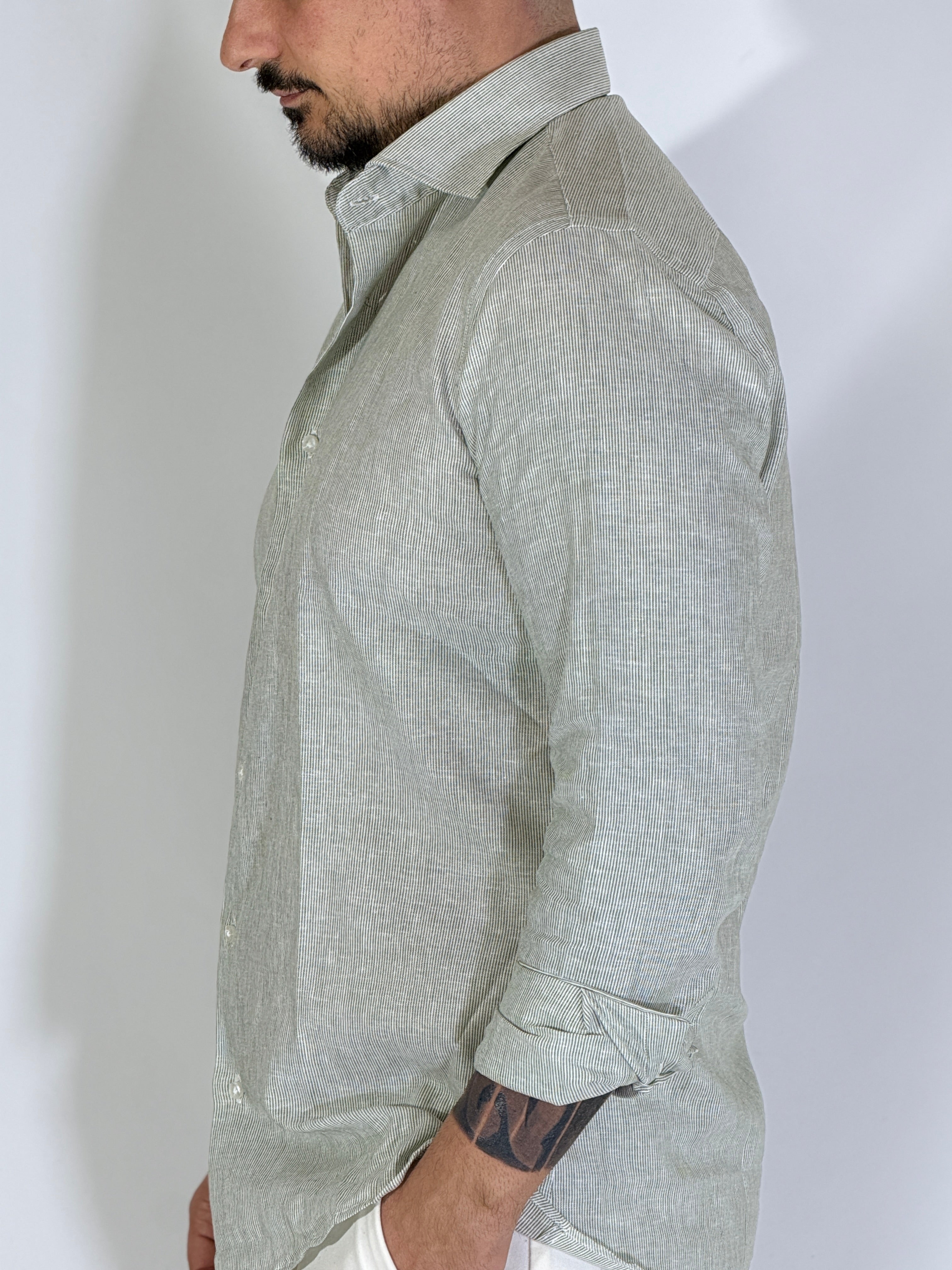 Camicia millerighe migliaccio lino verde POSITANO