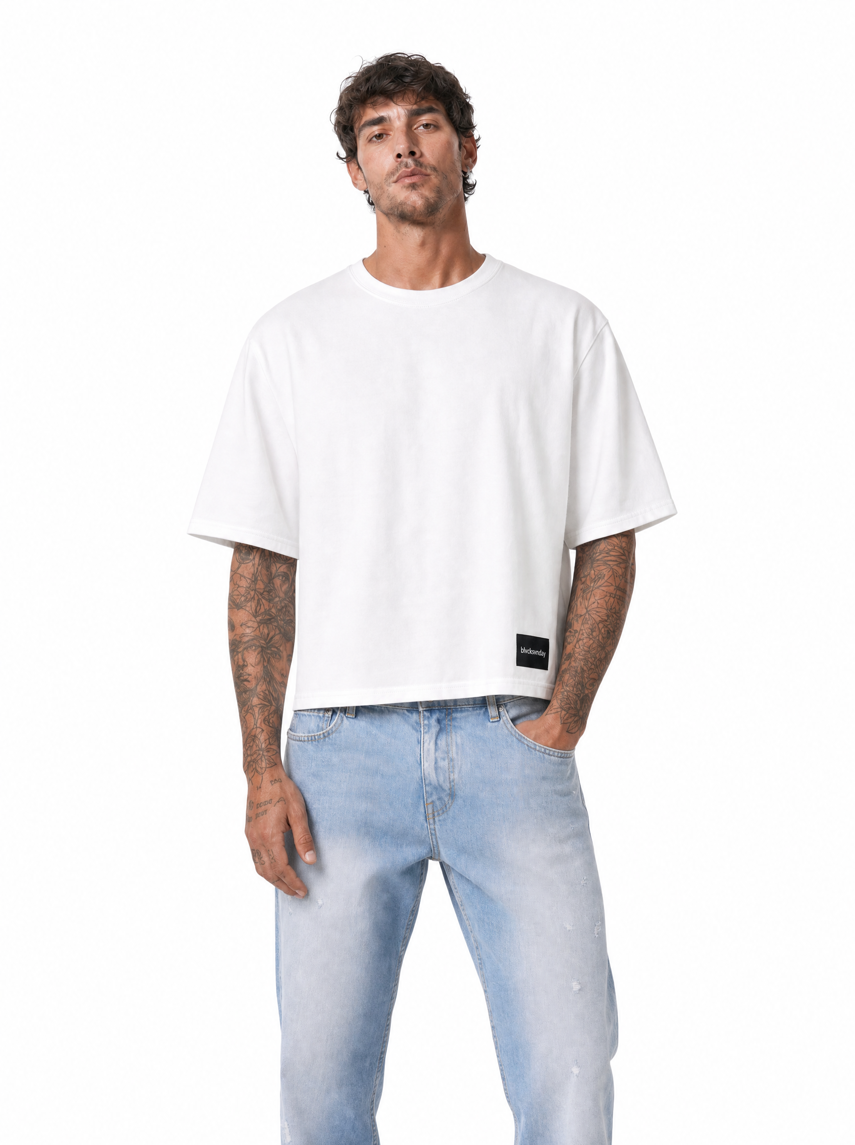 STEPHEN T-Shirt cropped manica a tre quarti panna