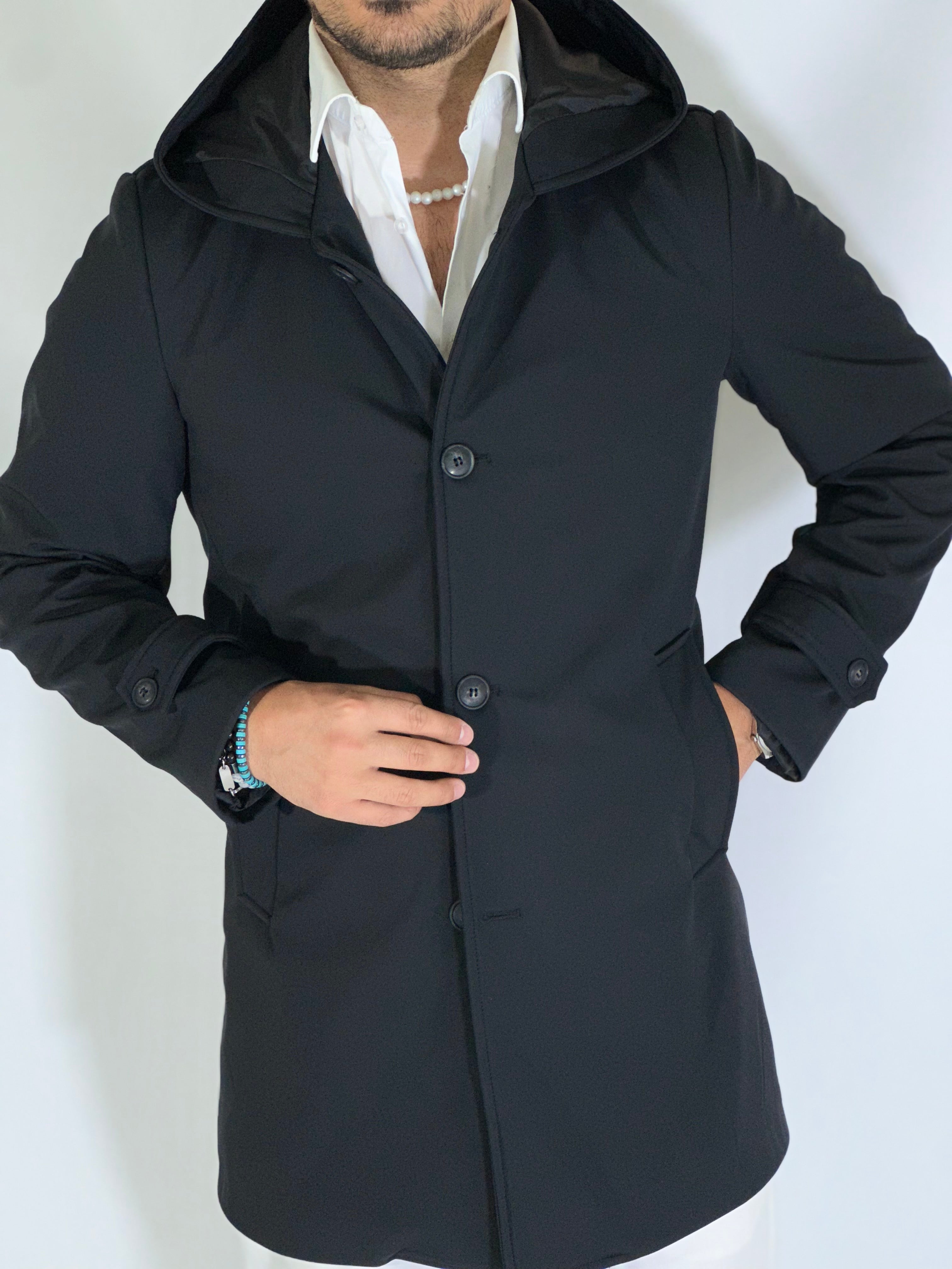 Trench con cappuccio nero DRAGON/520