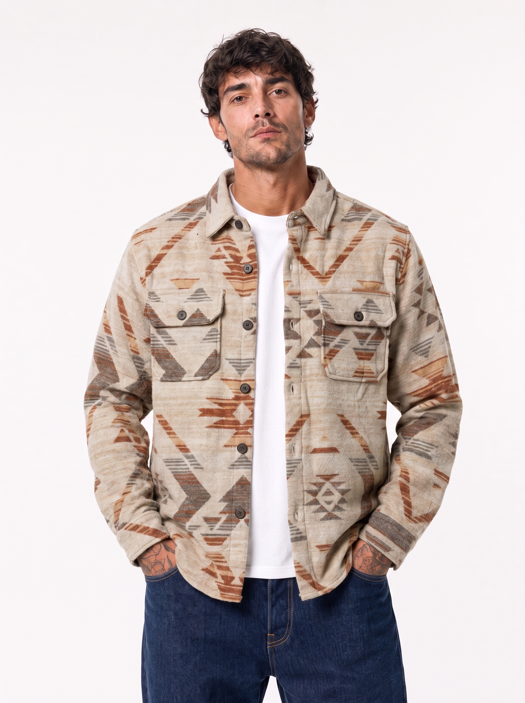 Giacca in pile azteca beige 7722