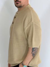 T-shirt serafino a costine beige VIP972A