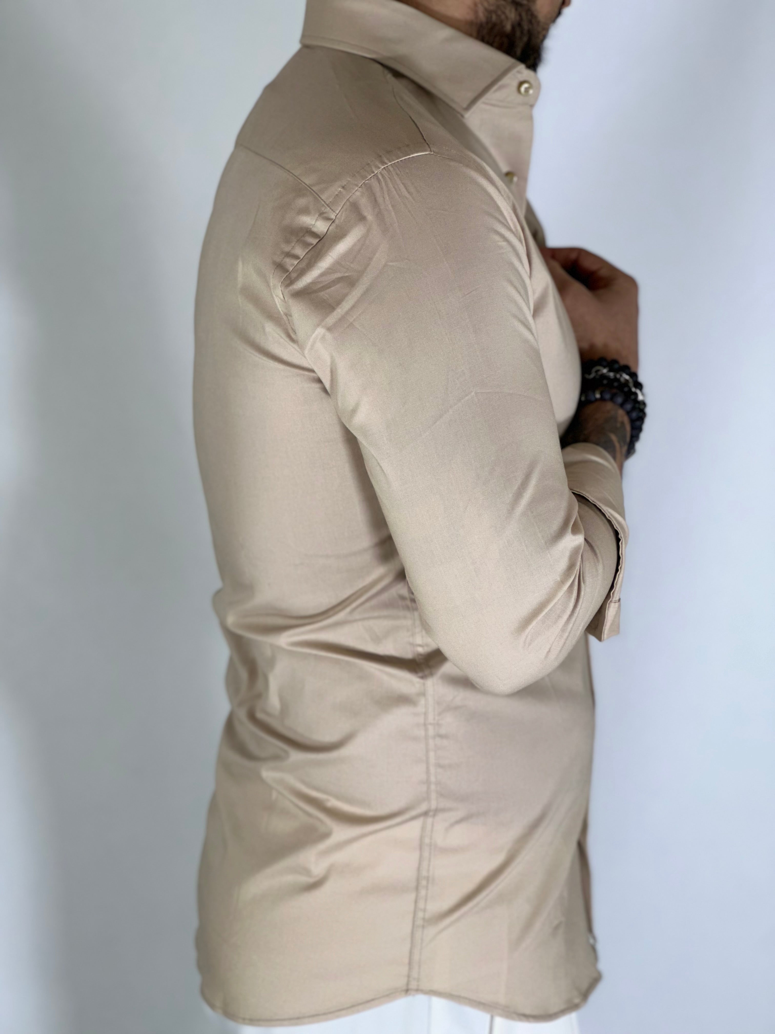 Camicia cotone basic beige MIGLIACCIO