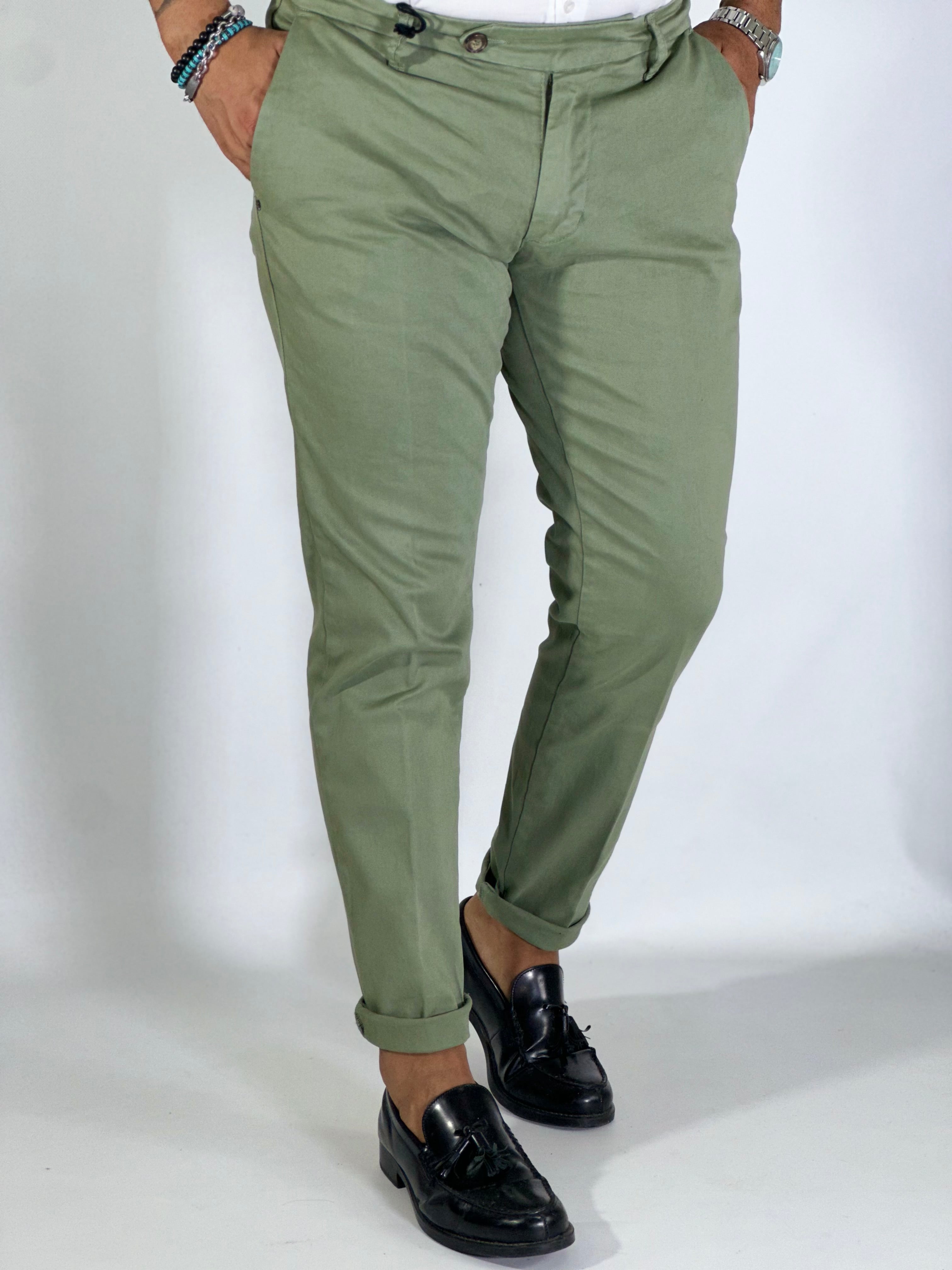 Pantalone slim capri fit verde acqua GPE400