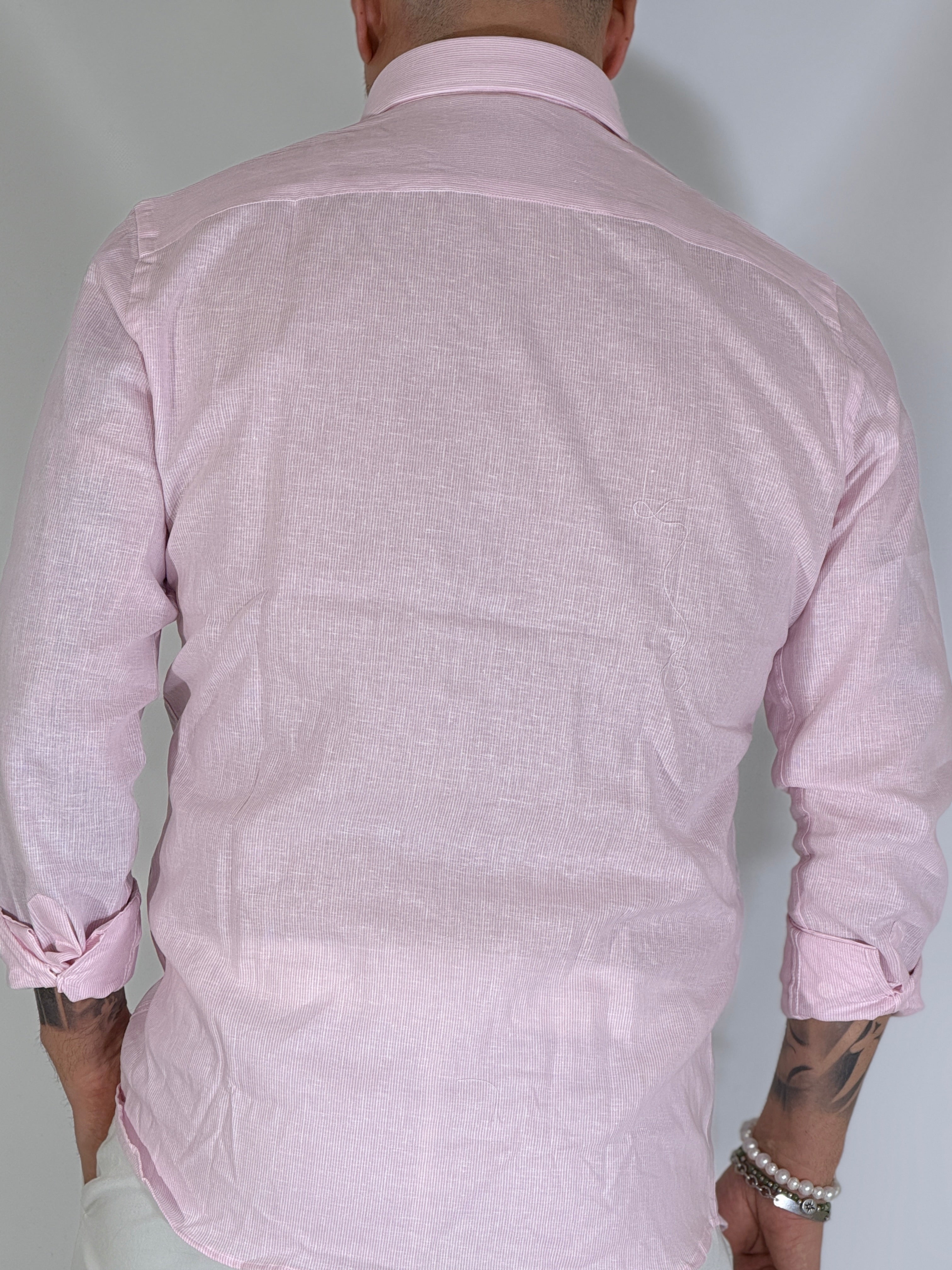 Camicia millerighe migliaccio lino rosa POSITANO