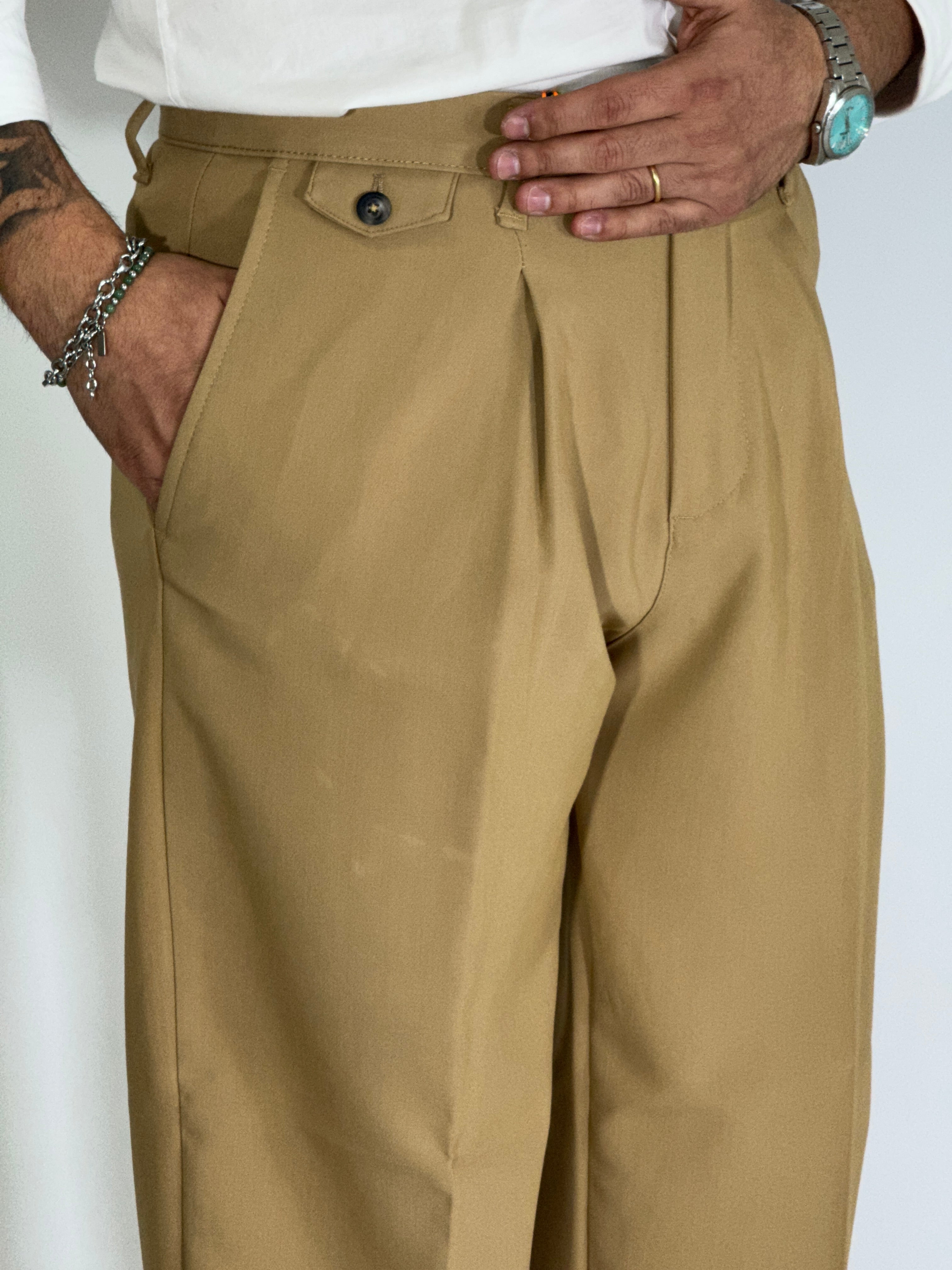 Pantalone vita alta beige KLAUS
