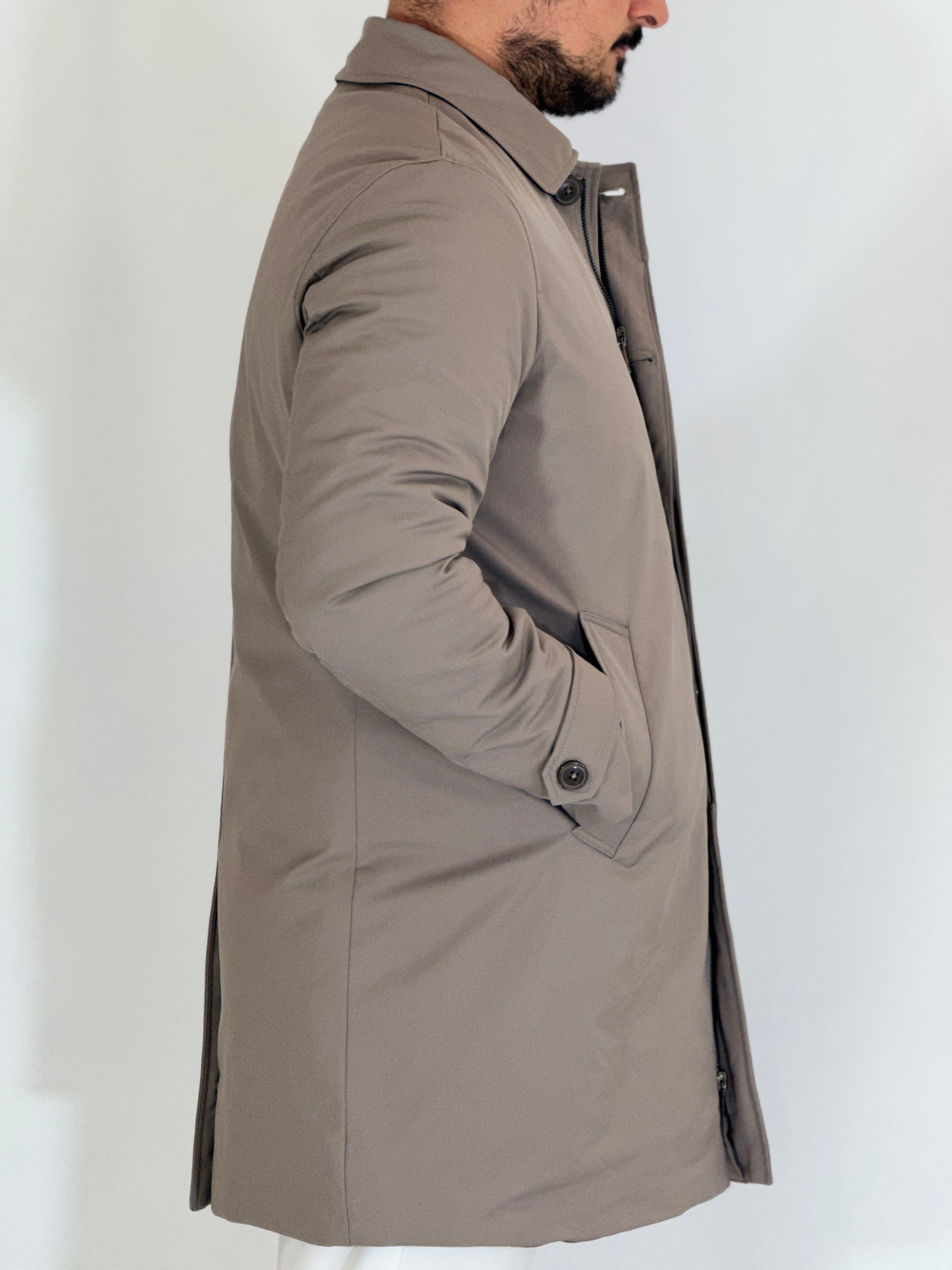 Trench tessuto diagonale imbottito tortora RCS007WF