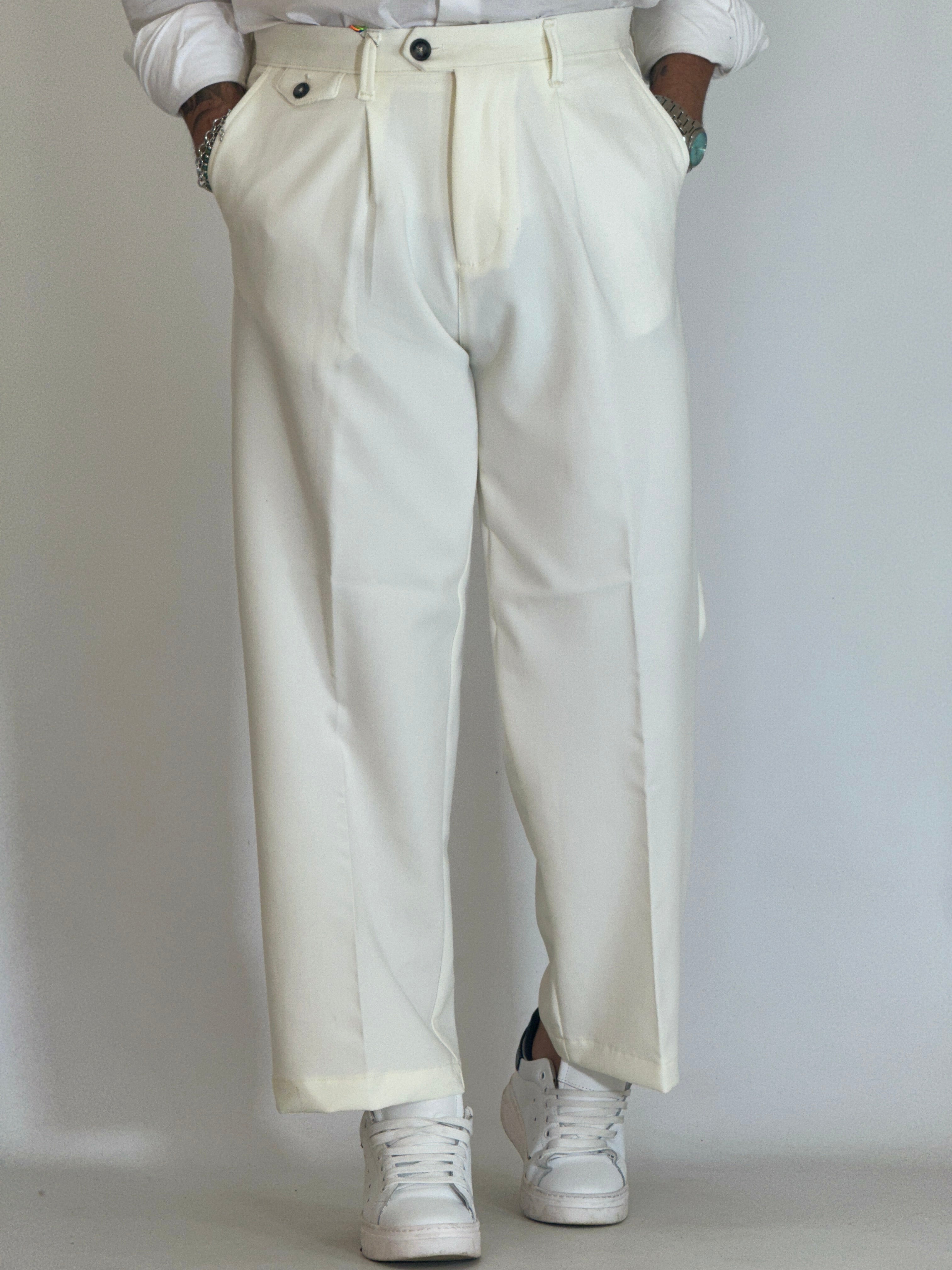 Pantalone vita alta panna KLAUS