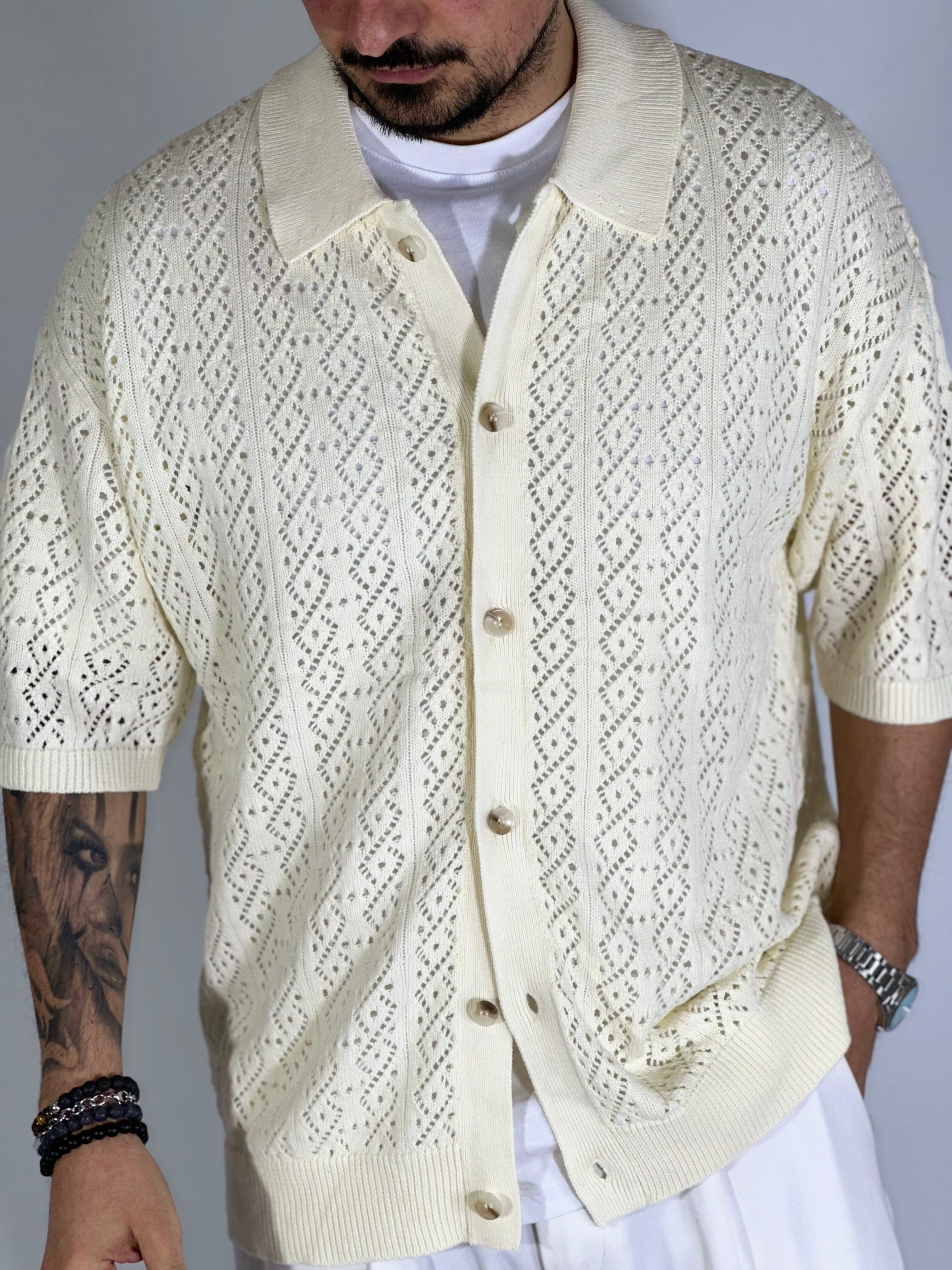Polo t-shirt traforata bianca W86003