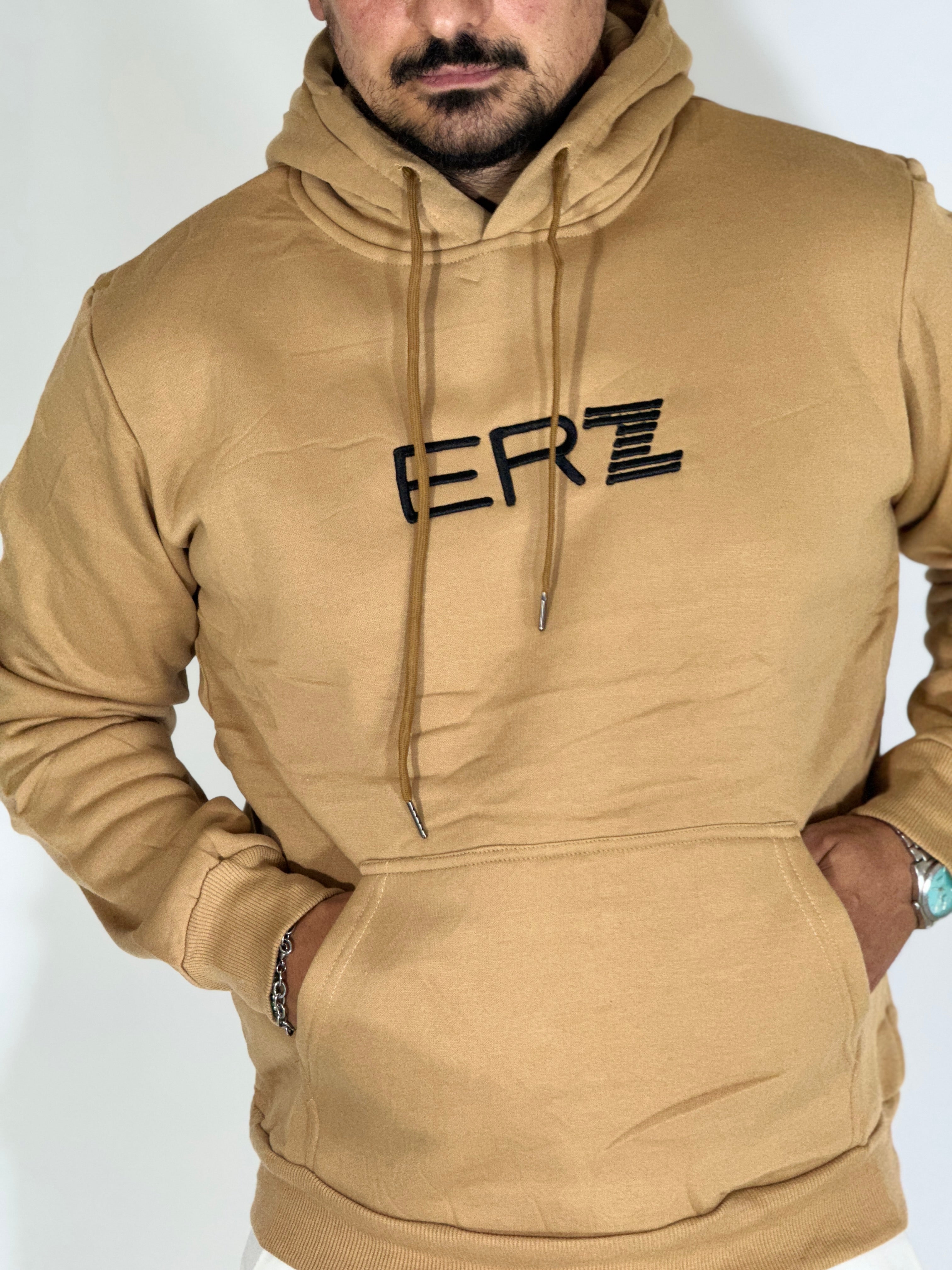 Felpa felpata con cappuccio beige LOGO B-2010