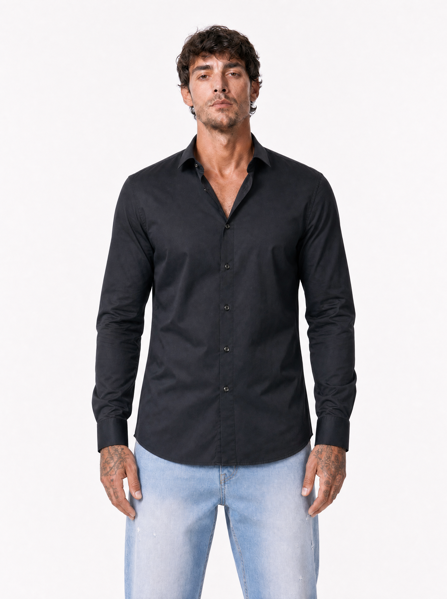 Camicia basic collo francese nera F60