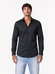 Camicia basic collo francese nera F60