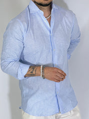 Camicia millerighe migliaccio lino cielo POSITANO