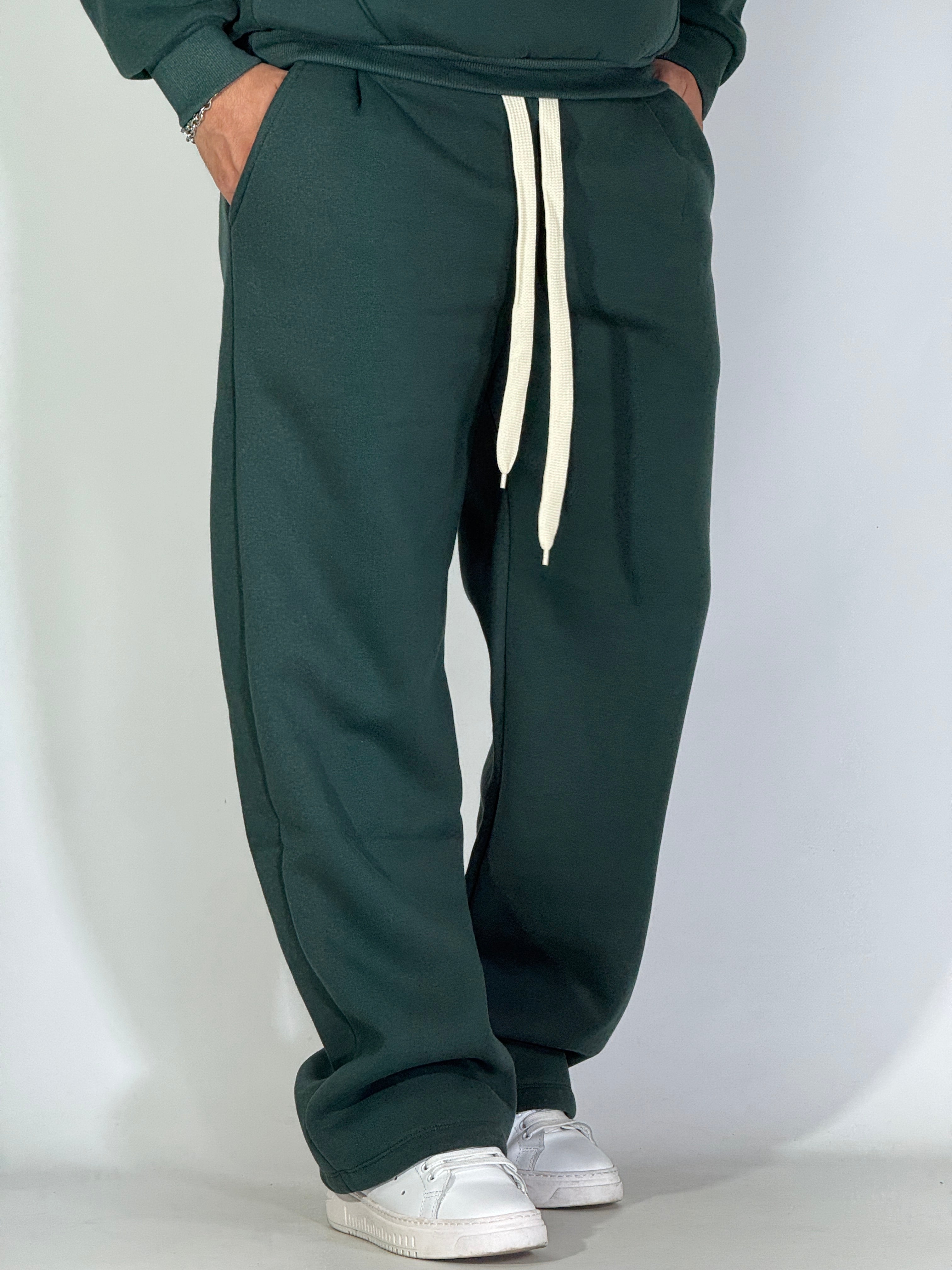 Completo tuta palazzo felpato verde  AD120