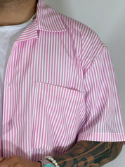 Camicia cropped rigata rosa ARNOLD