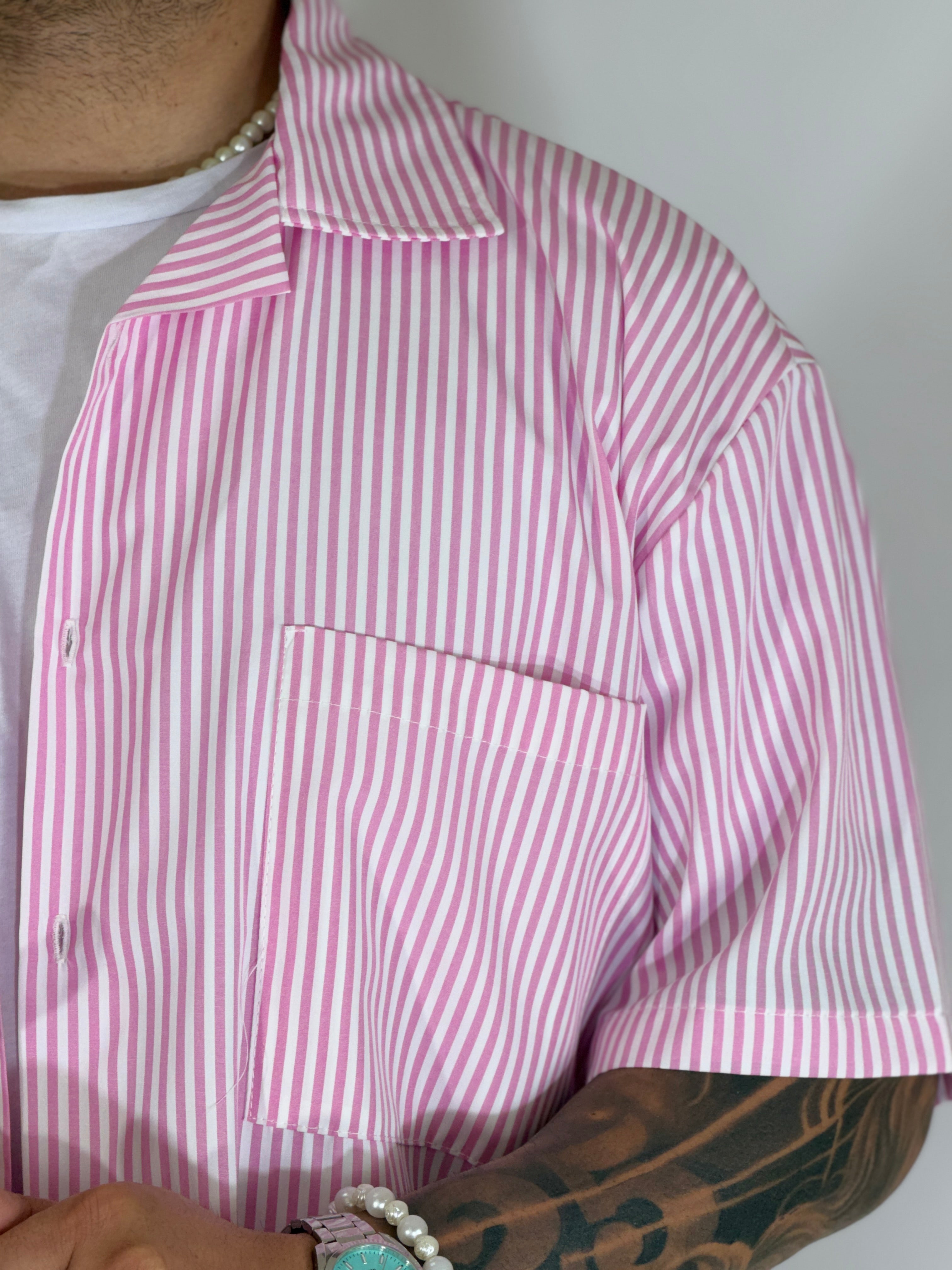 Camicia cropped rigata rosa ARNOLD