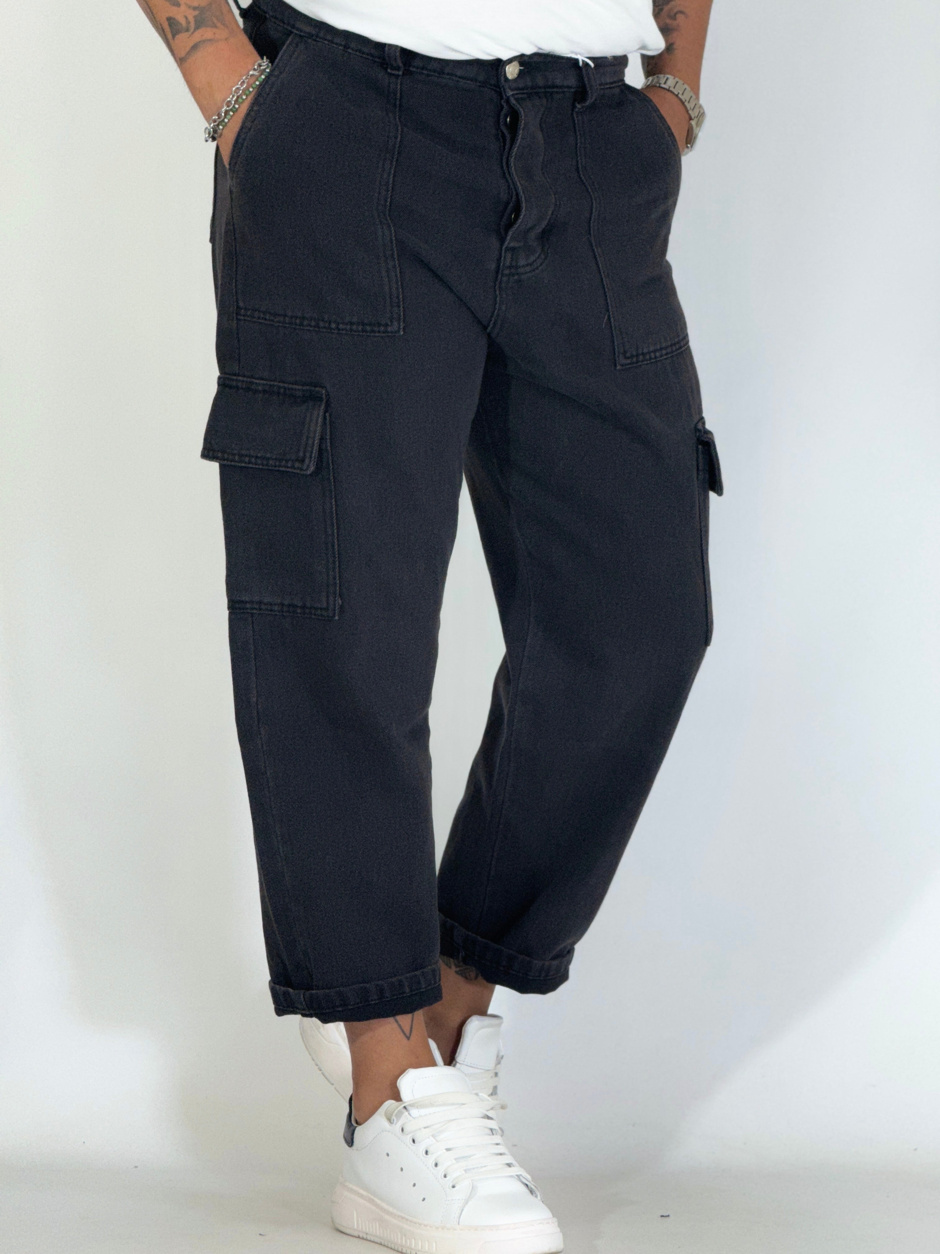 Pantalone cargo nero fumè WORK09-08