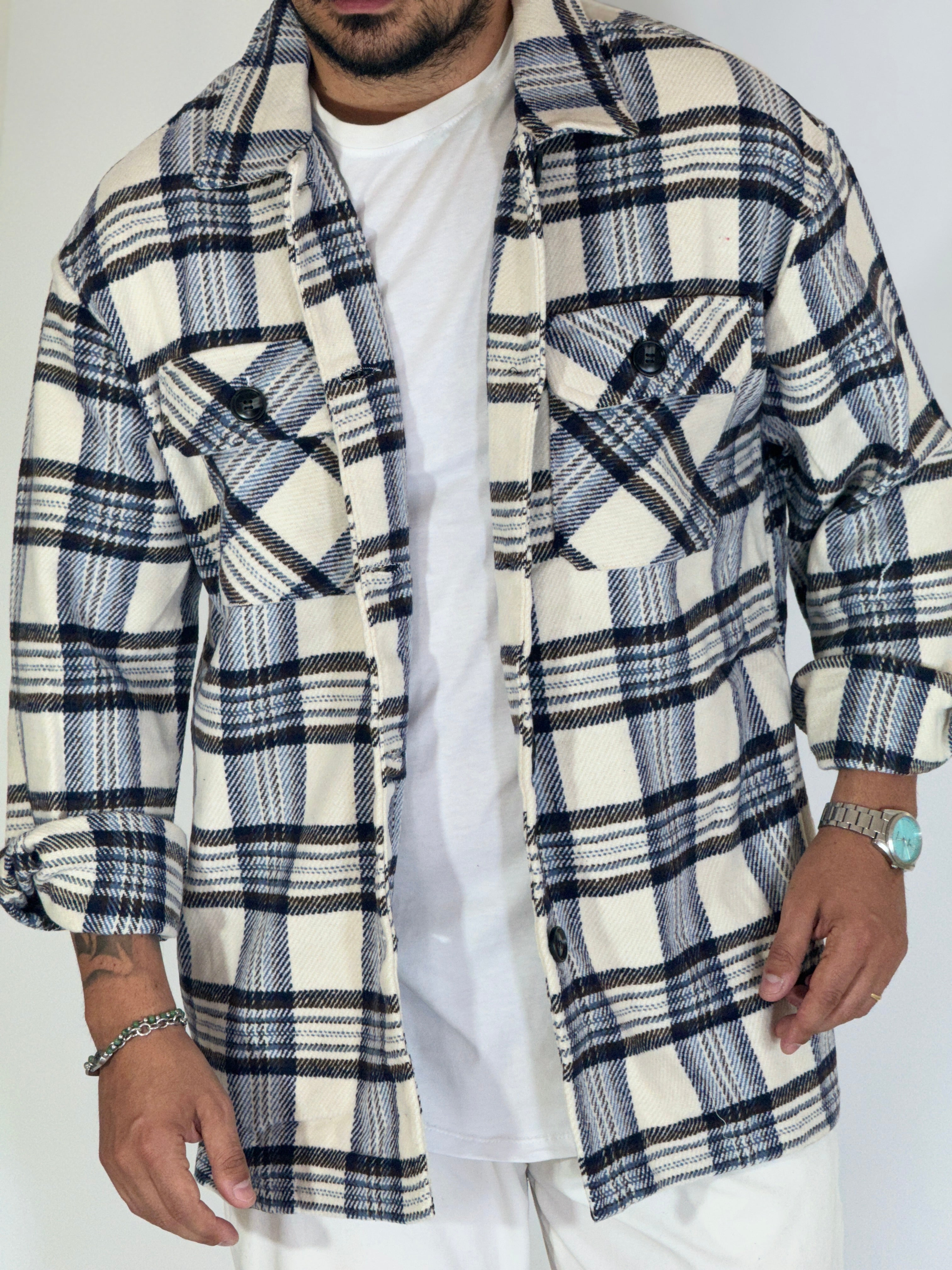 Camicione quadri white over in flanella S52038