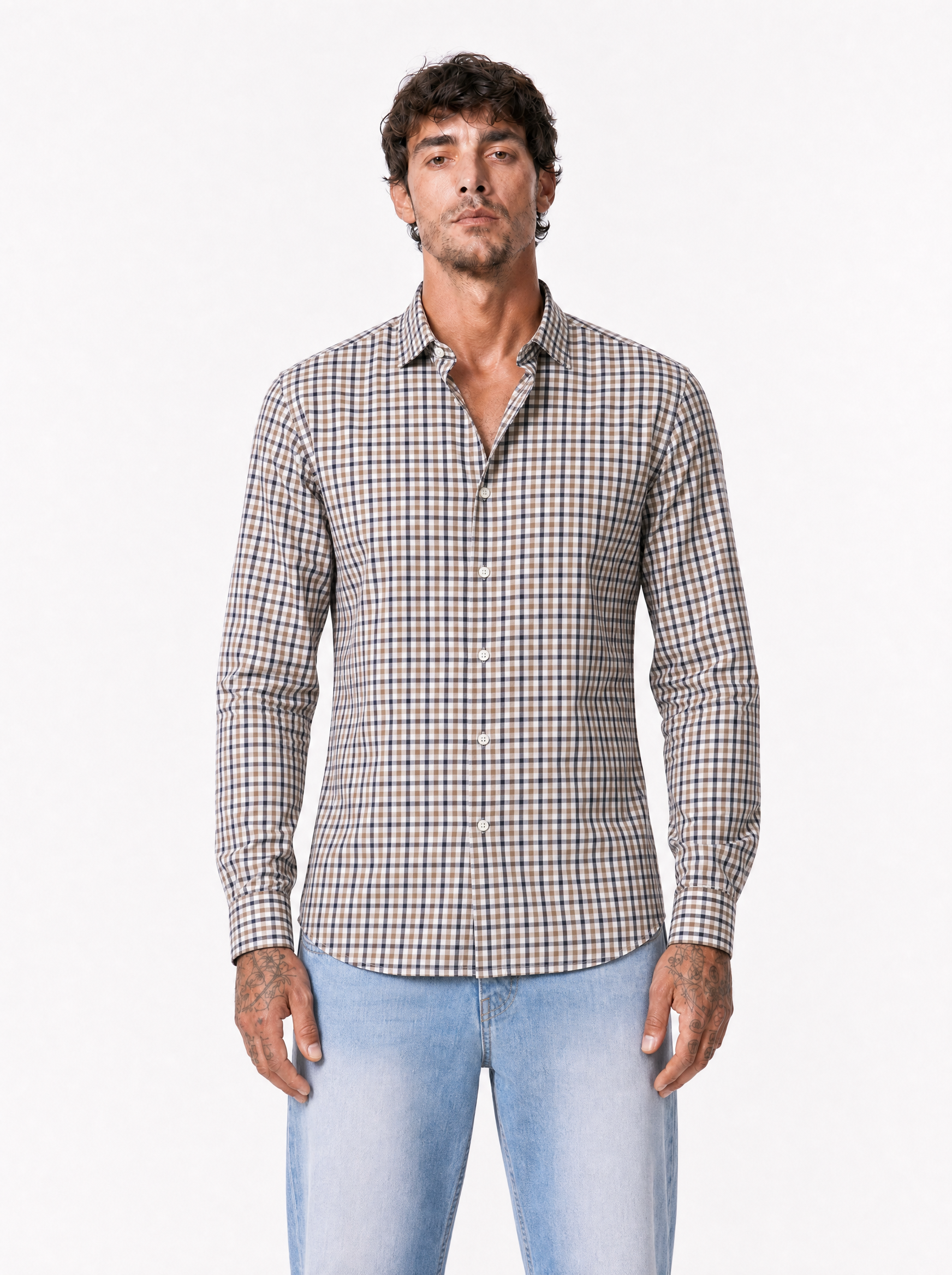 CATTOLICA Camicia quadri marrone-beige