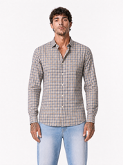 CATTOLICA Camicia quadri marrone-beige