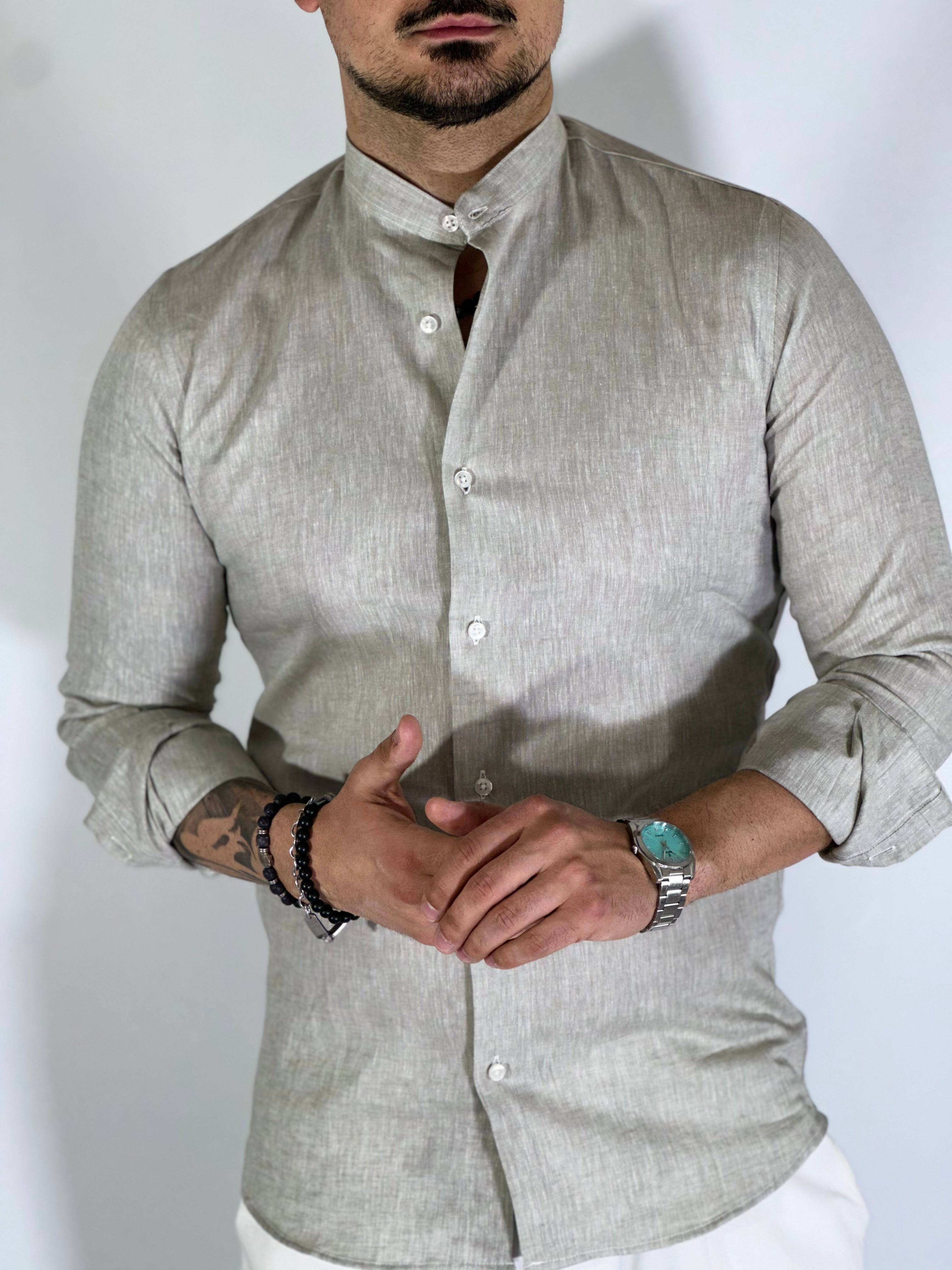 Camicia migliaccio coreana lino SALVIA