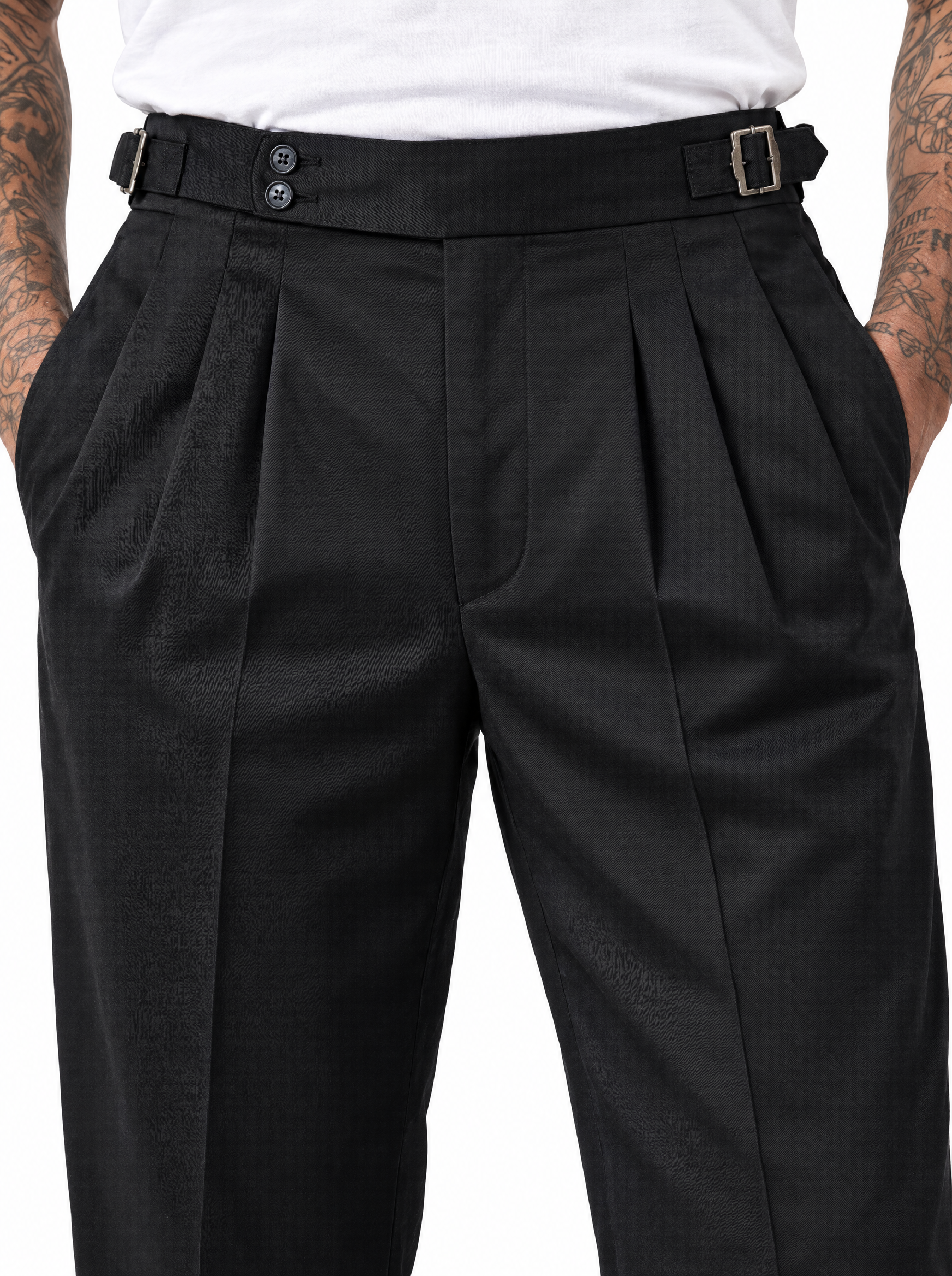 EXPLORER Pantalone vita alta con fibbie nero
